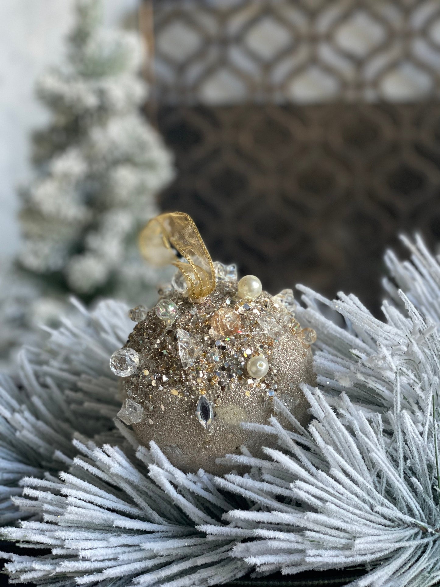 5” Beaded bejeweled ball platinum
