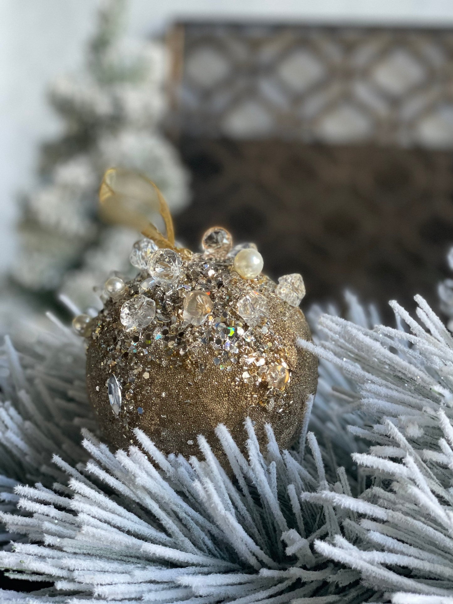 5” Beaded bejeweled ball gold