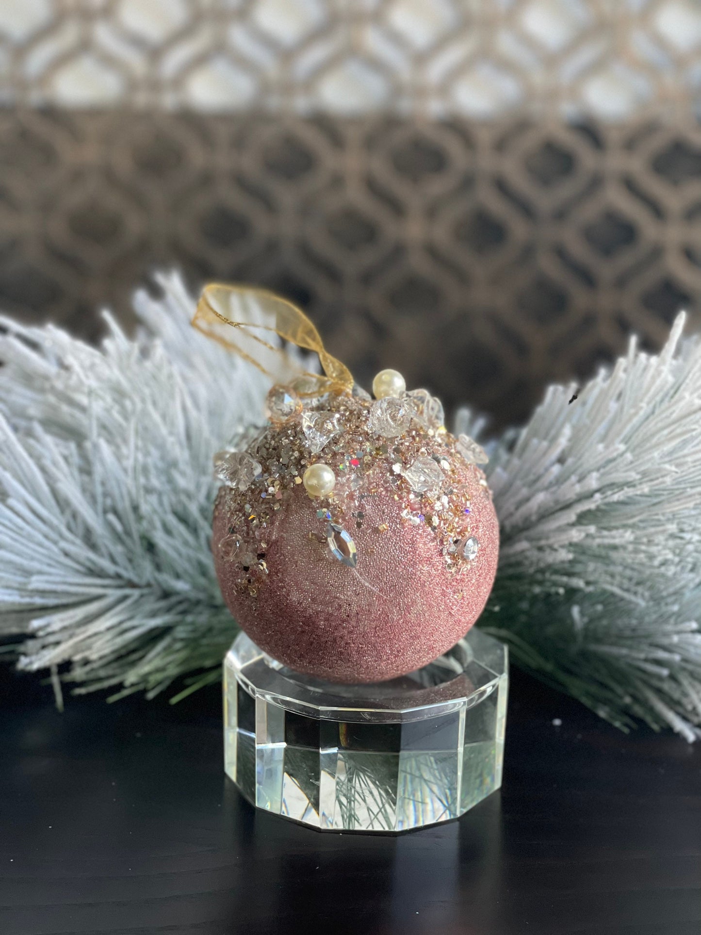 5” Beaded bejeweled ball pink