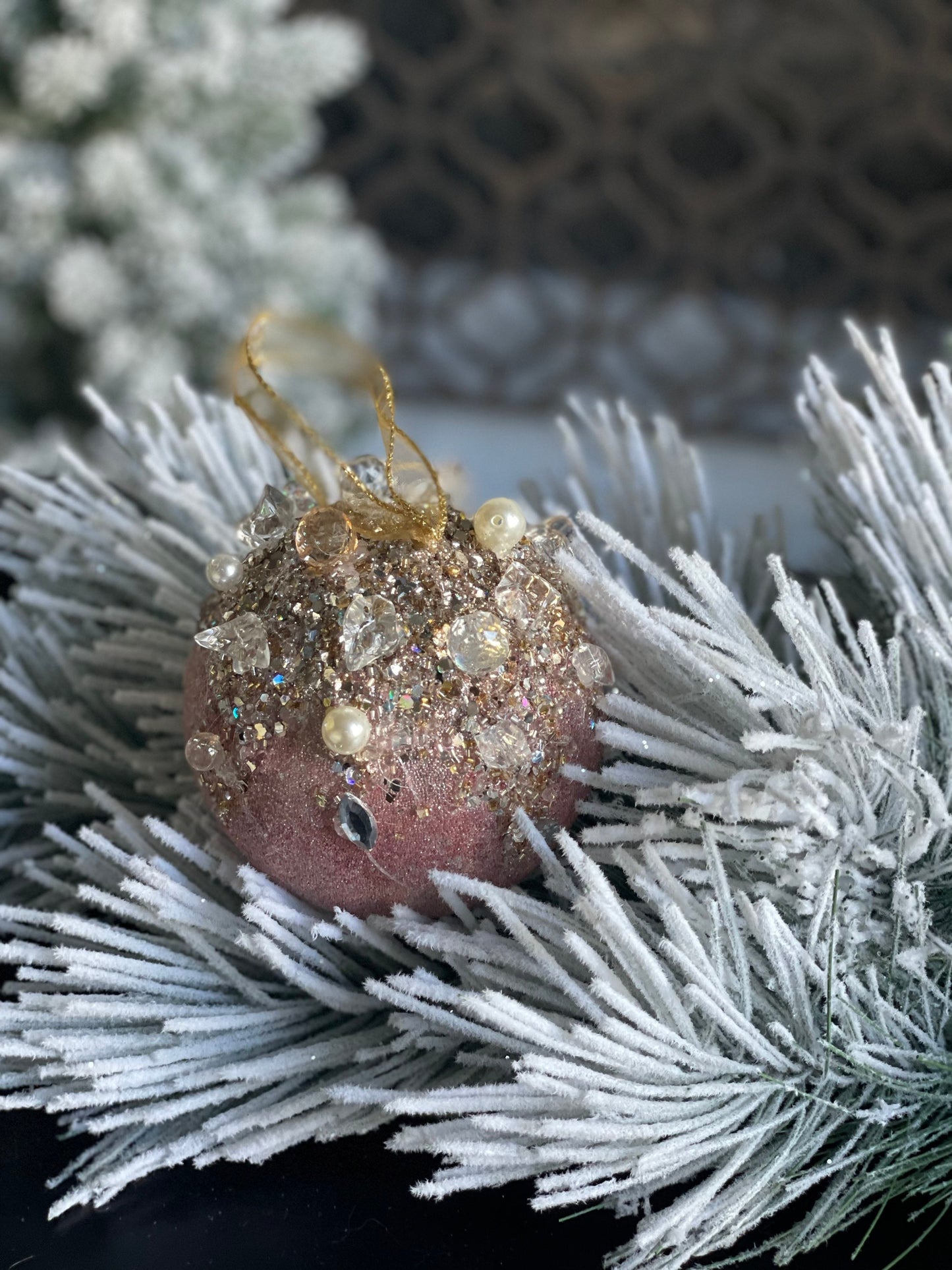5” Beaded bejeweled ball pink