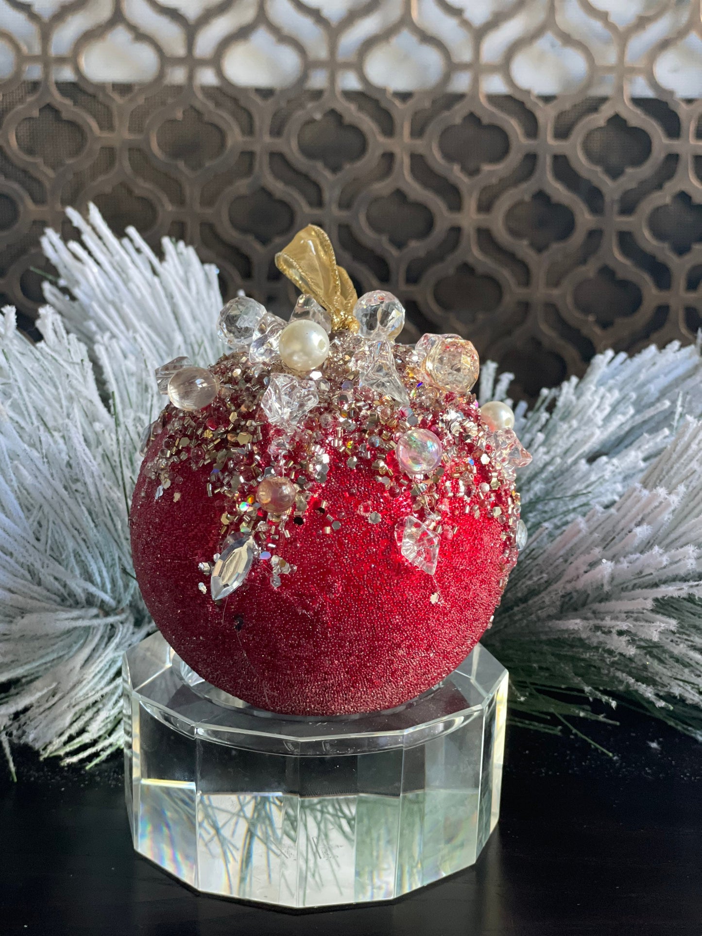 5” Beaded bejeweled ball red