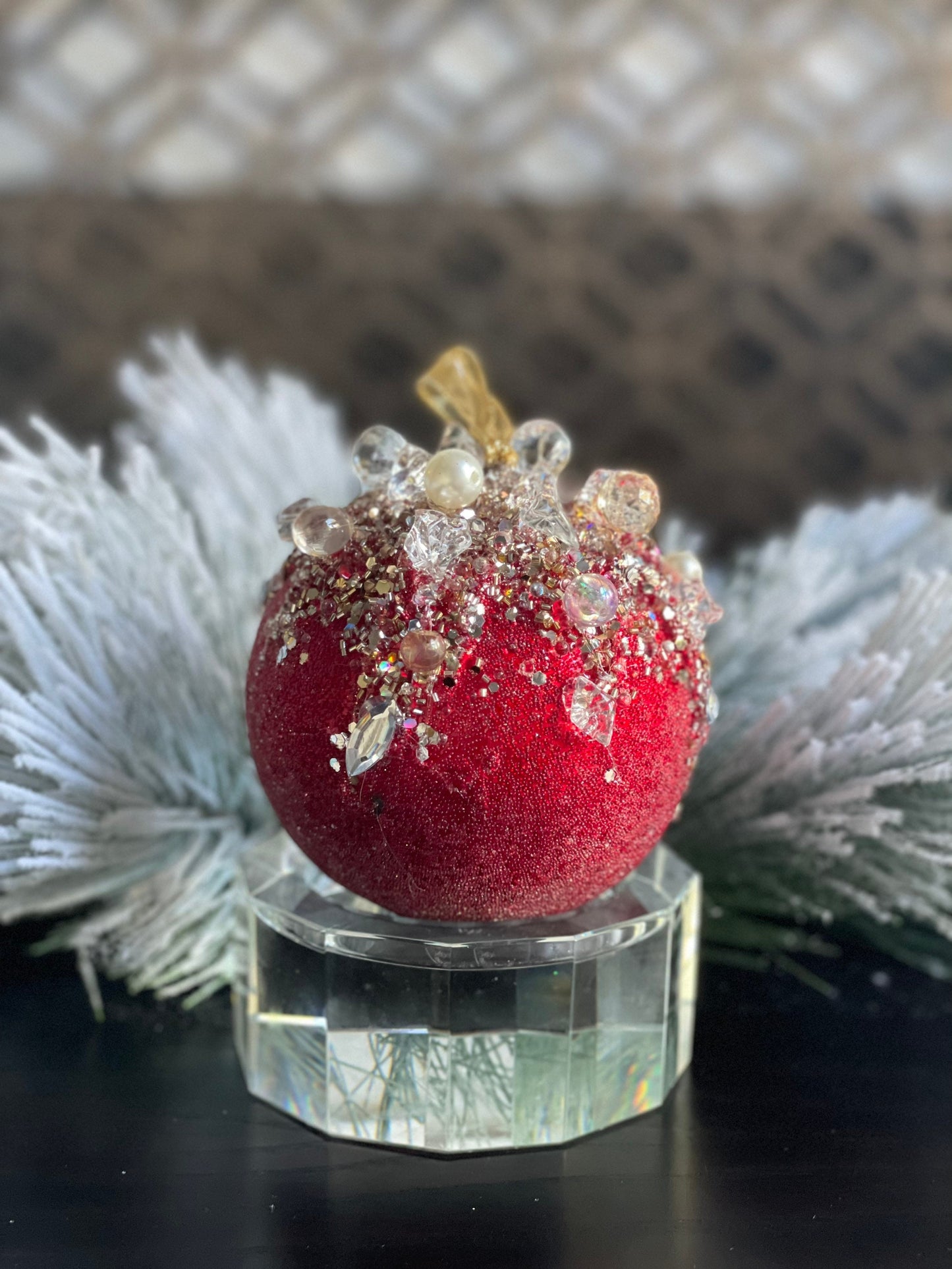 5” Beaded bejeweled ball red