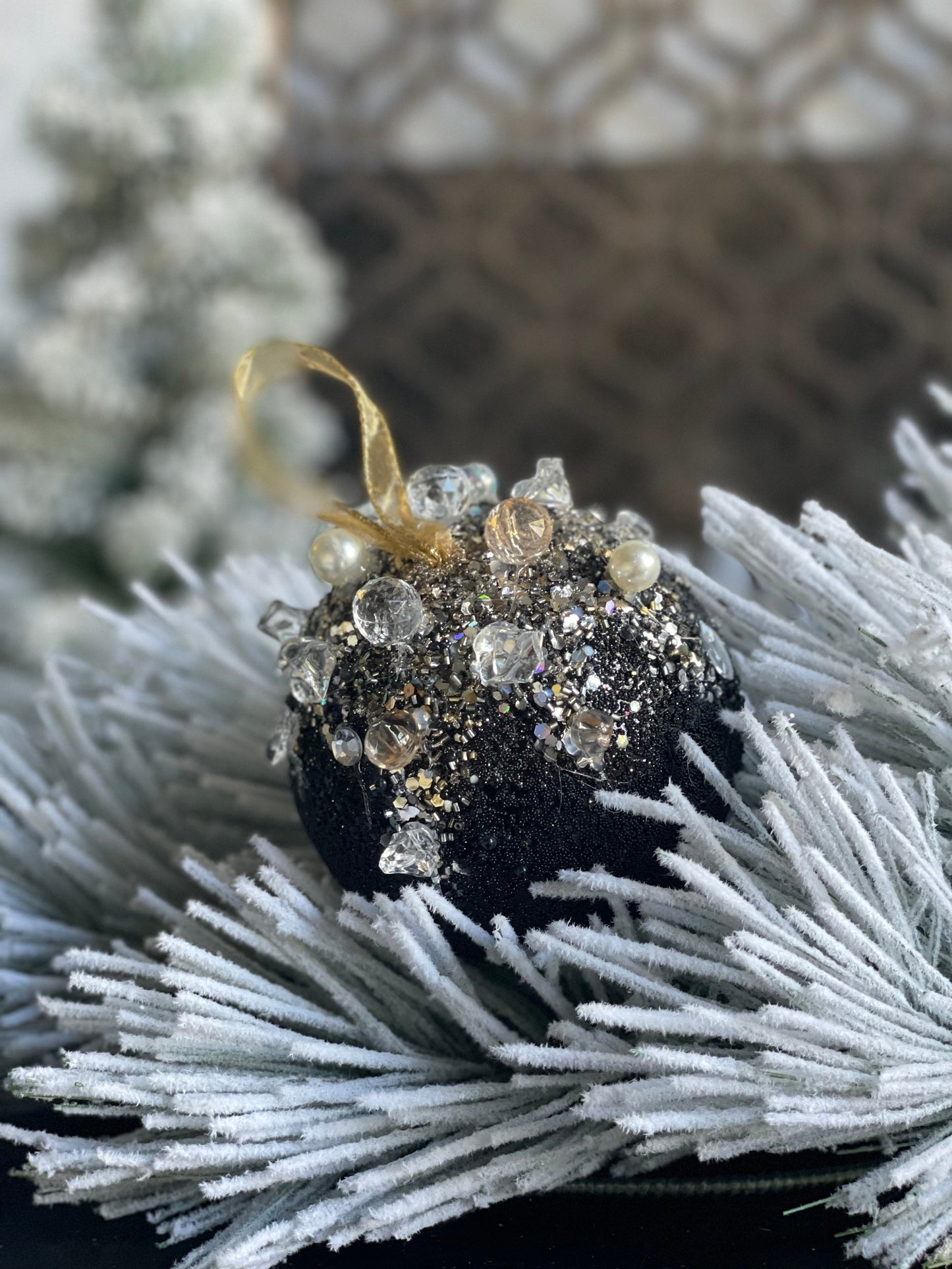 5” Beaded bejeweled ball black