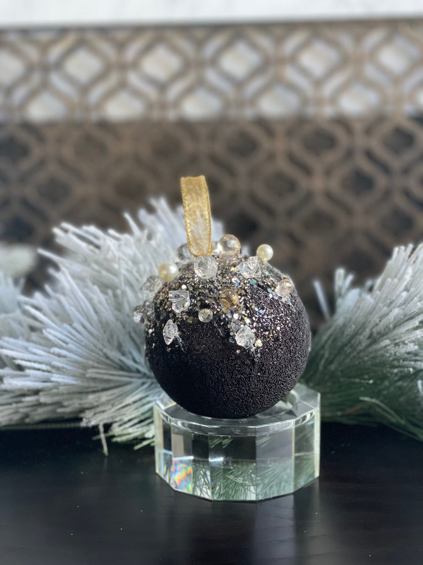 5” Beaded bejeweled ball black