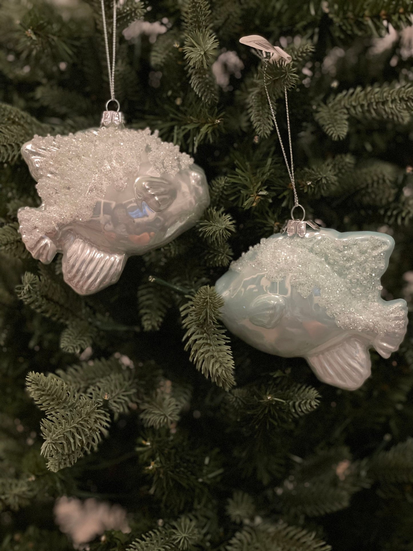 SET of 2. 4"glass tropical fish w/pearls ornament. Sea or beach theme ornament.