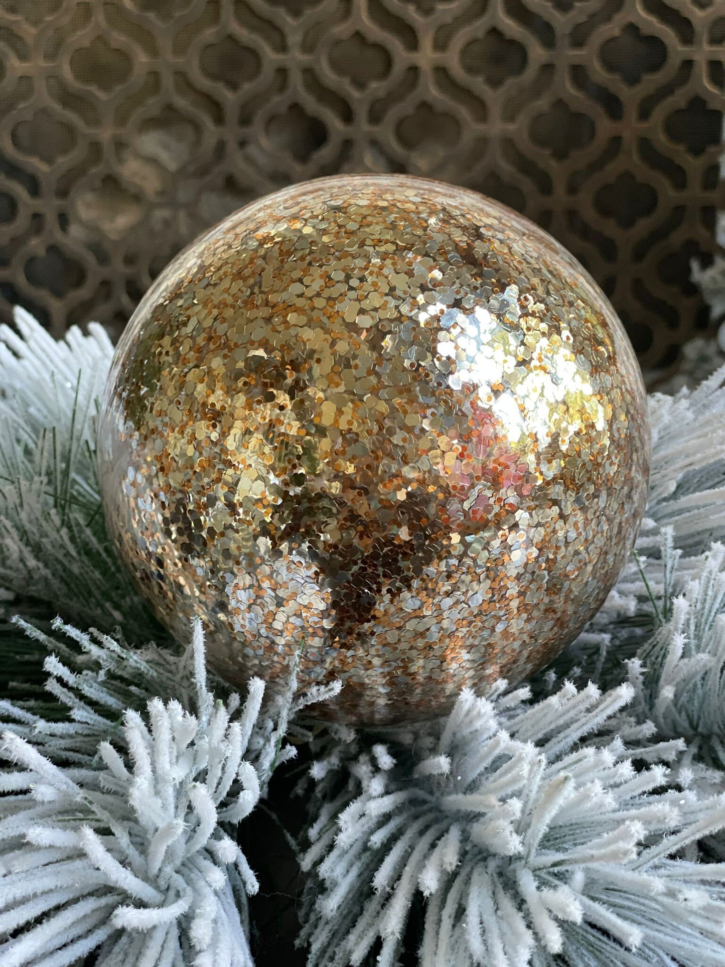 6" Mercury glass dimpled ball ornament.*