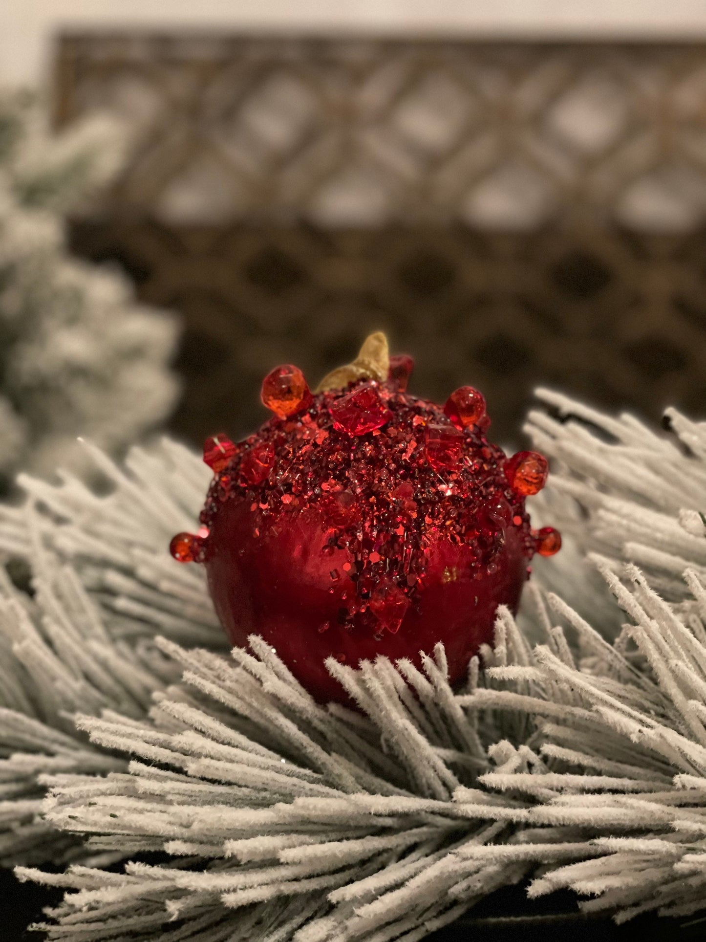 4" heavy jeweled ball ornament red