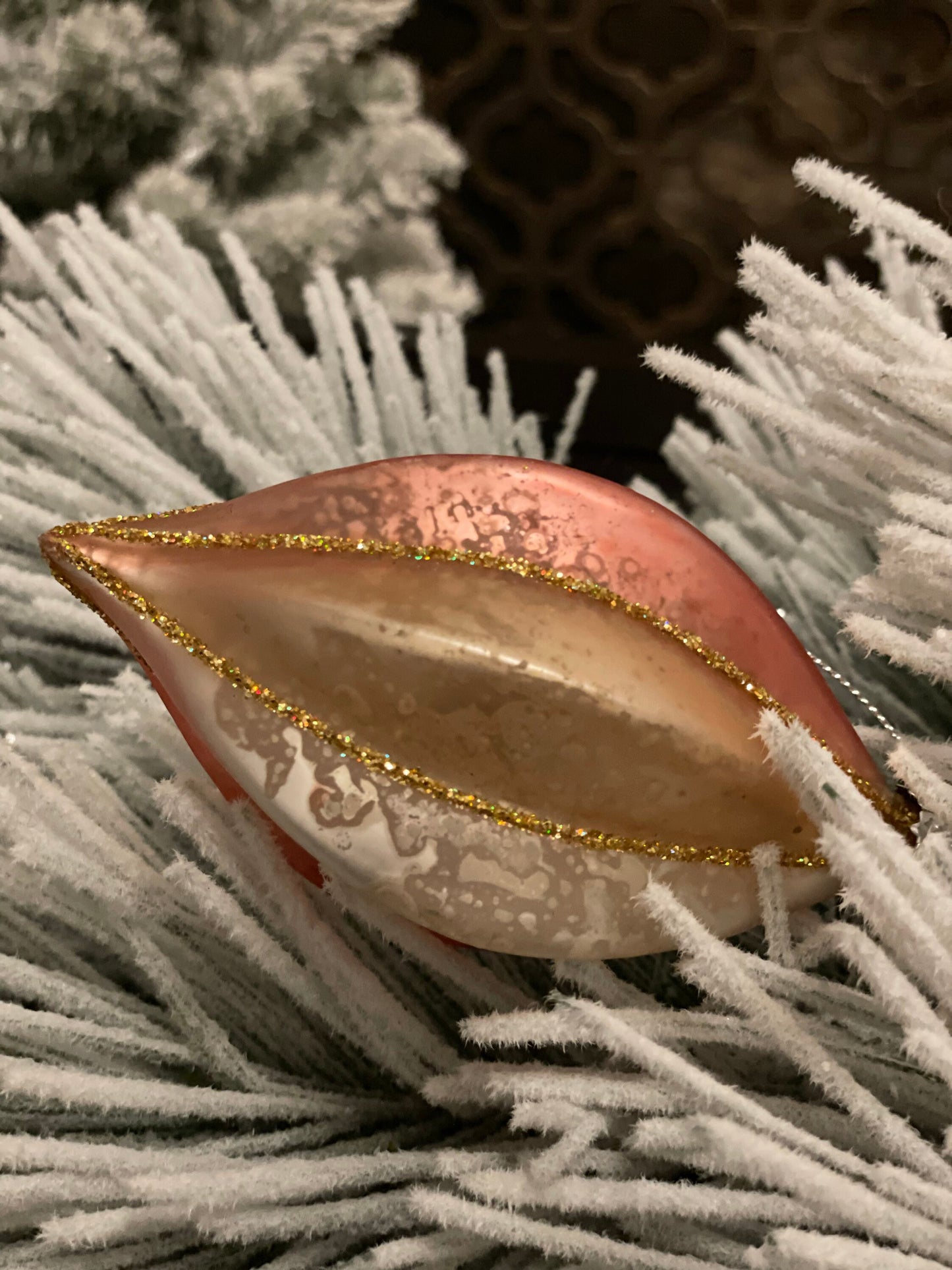 4.5” mercury glass stripe finial ornament. SET of 2. Pink and gold. Beautiful!