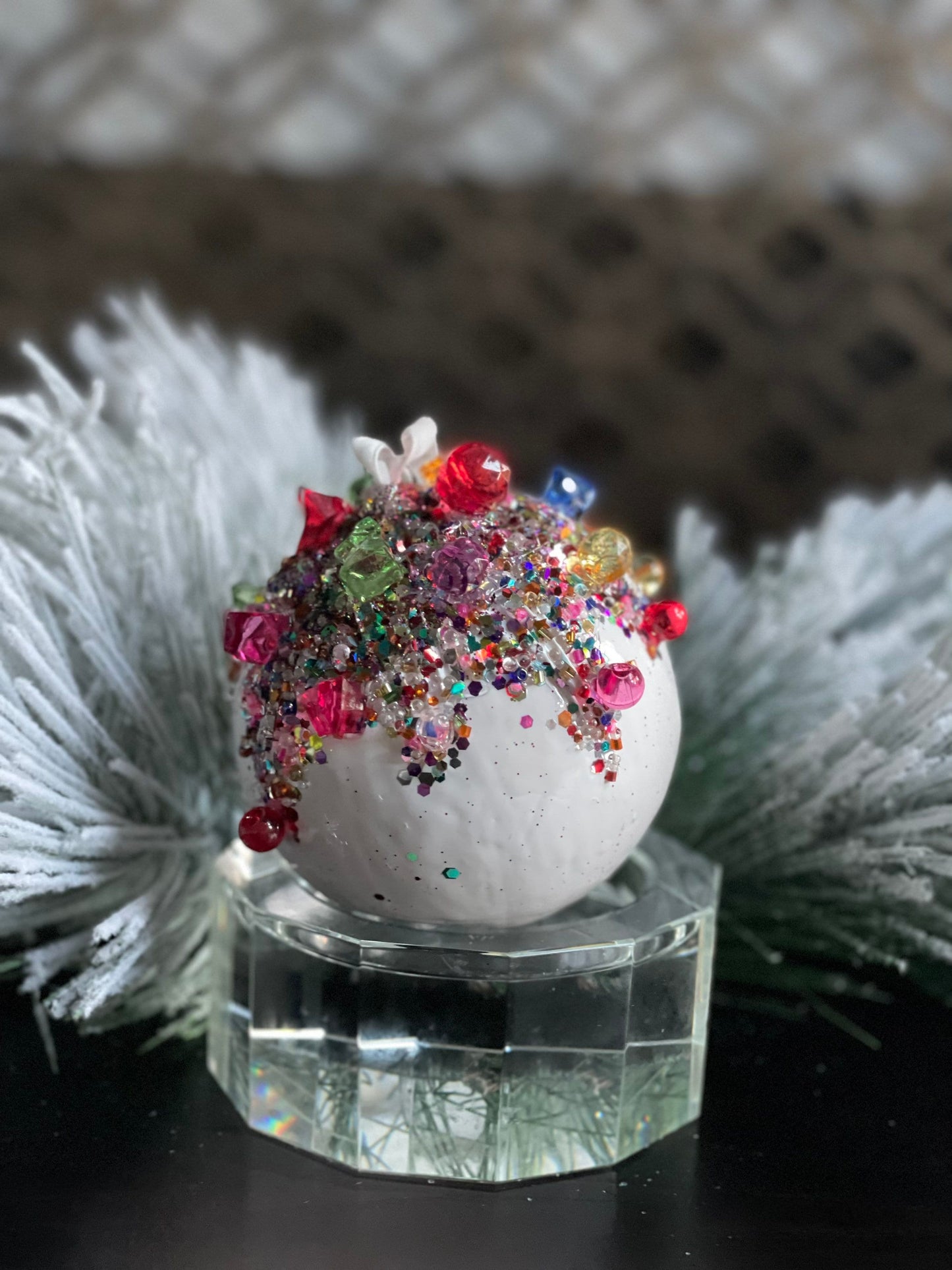 4” Kaleidoscope jeweled ball white