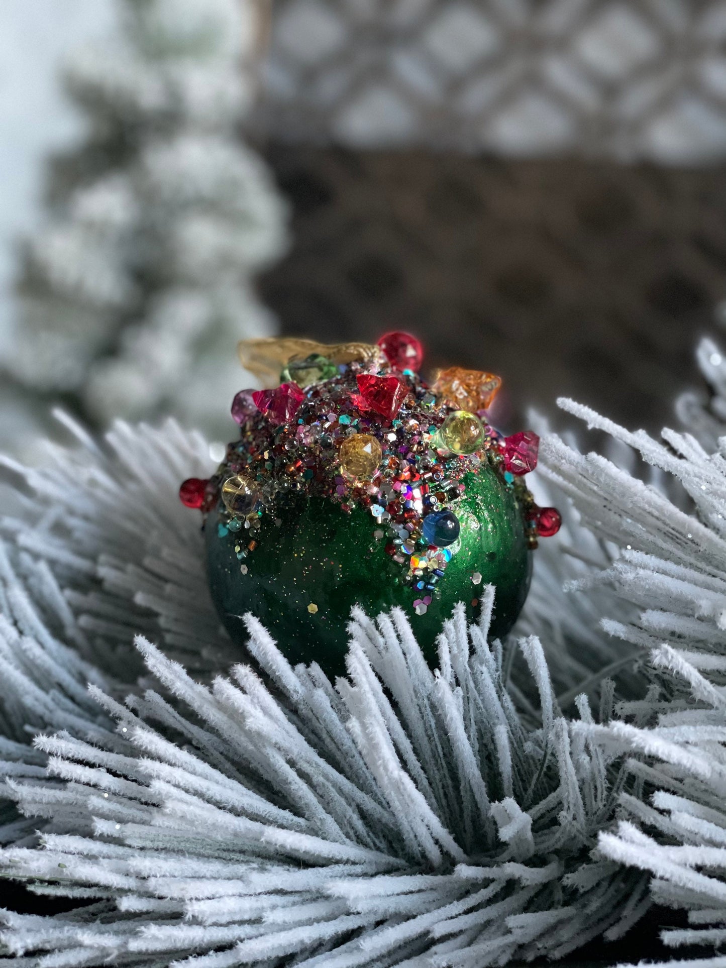 4” Kaleidoscope jeweled ball emerald