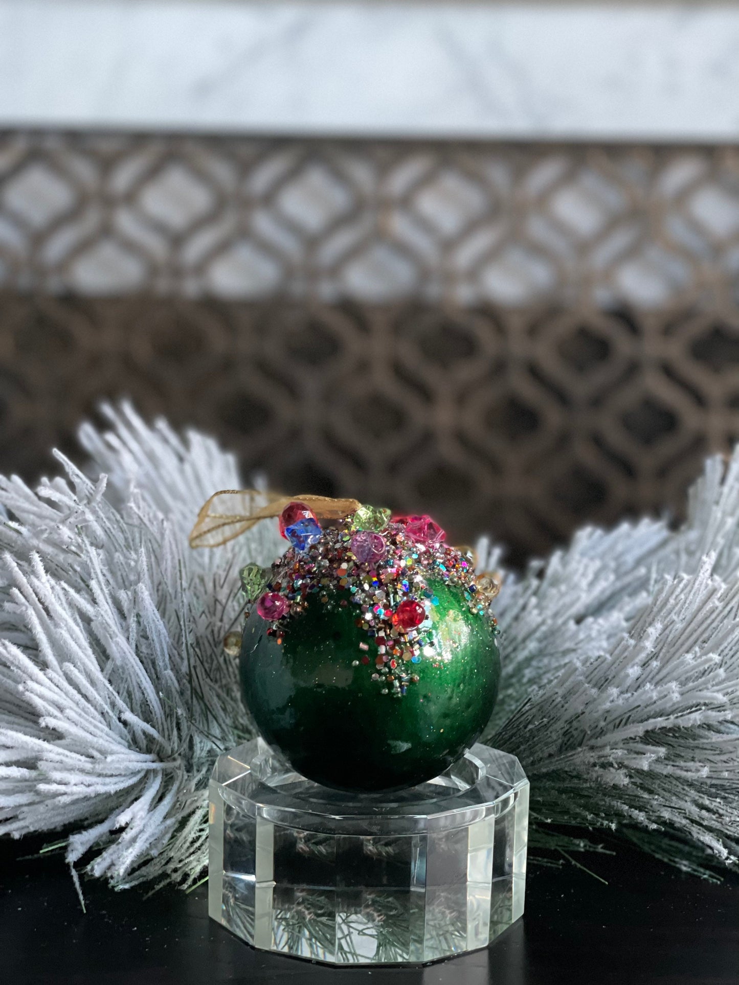 4” Kaleidoscope jeweled ball emerald