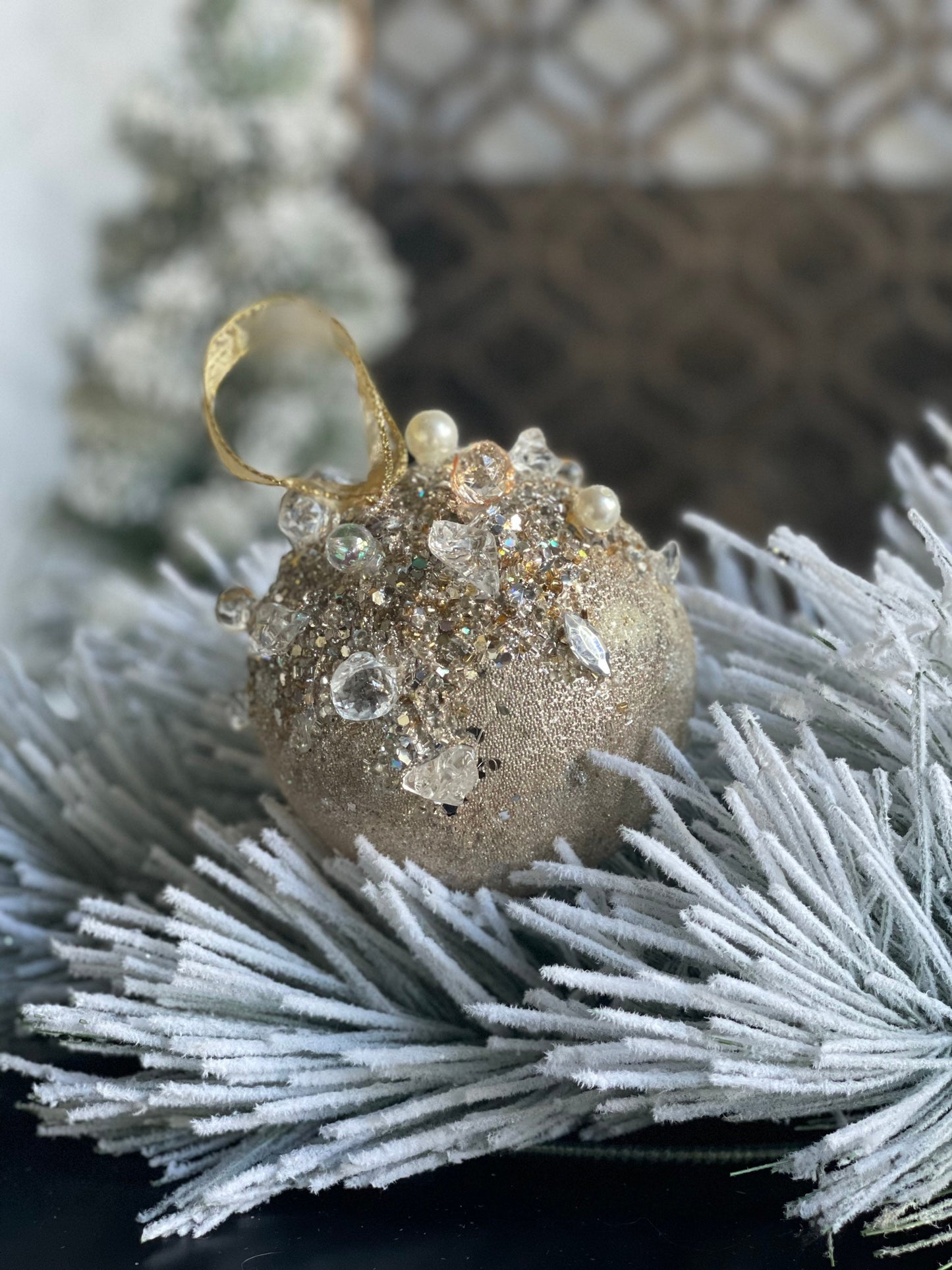 5” Beaded bejeweled ball platinum