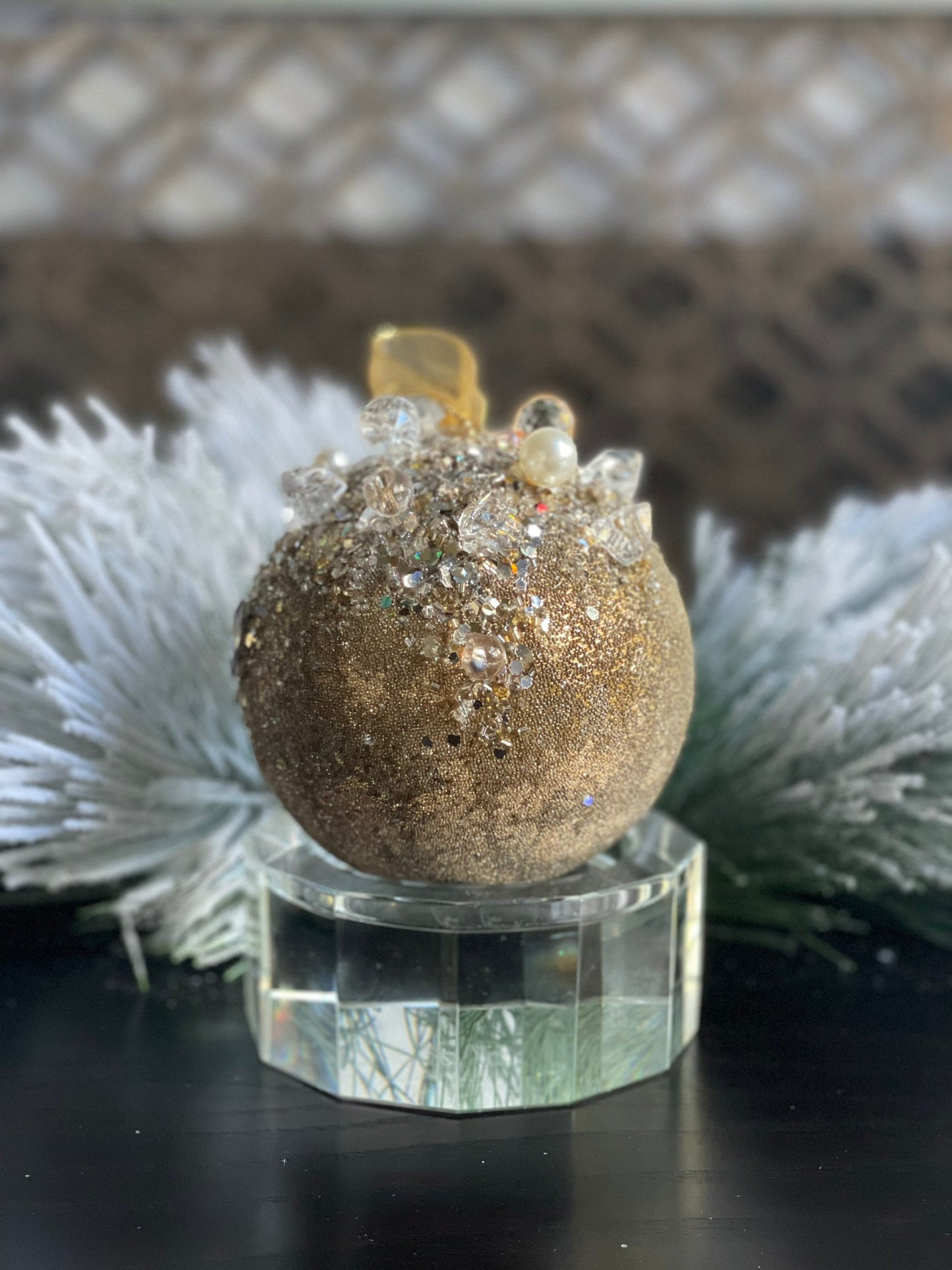 5” Beaded bejeweled ball gold