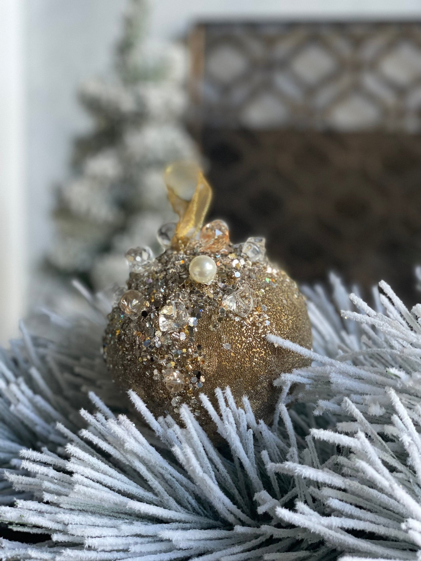 5” Beaded bejeweled ball gold