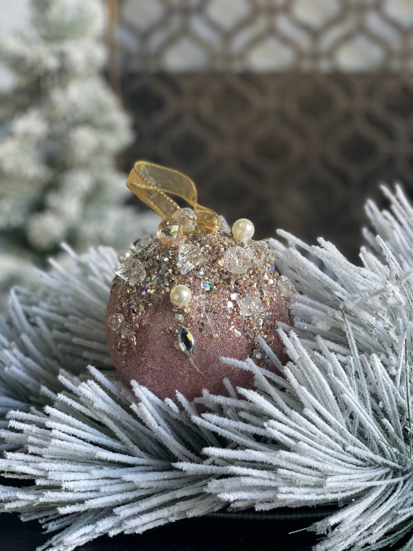 5” Beaded bejeweled ball pink