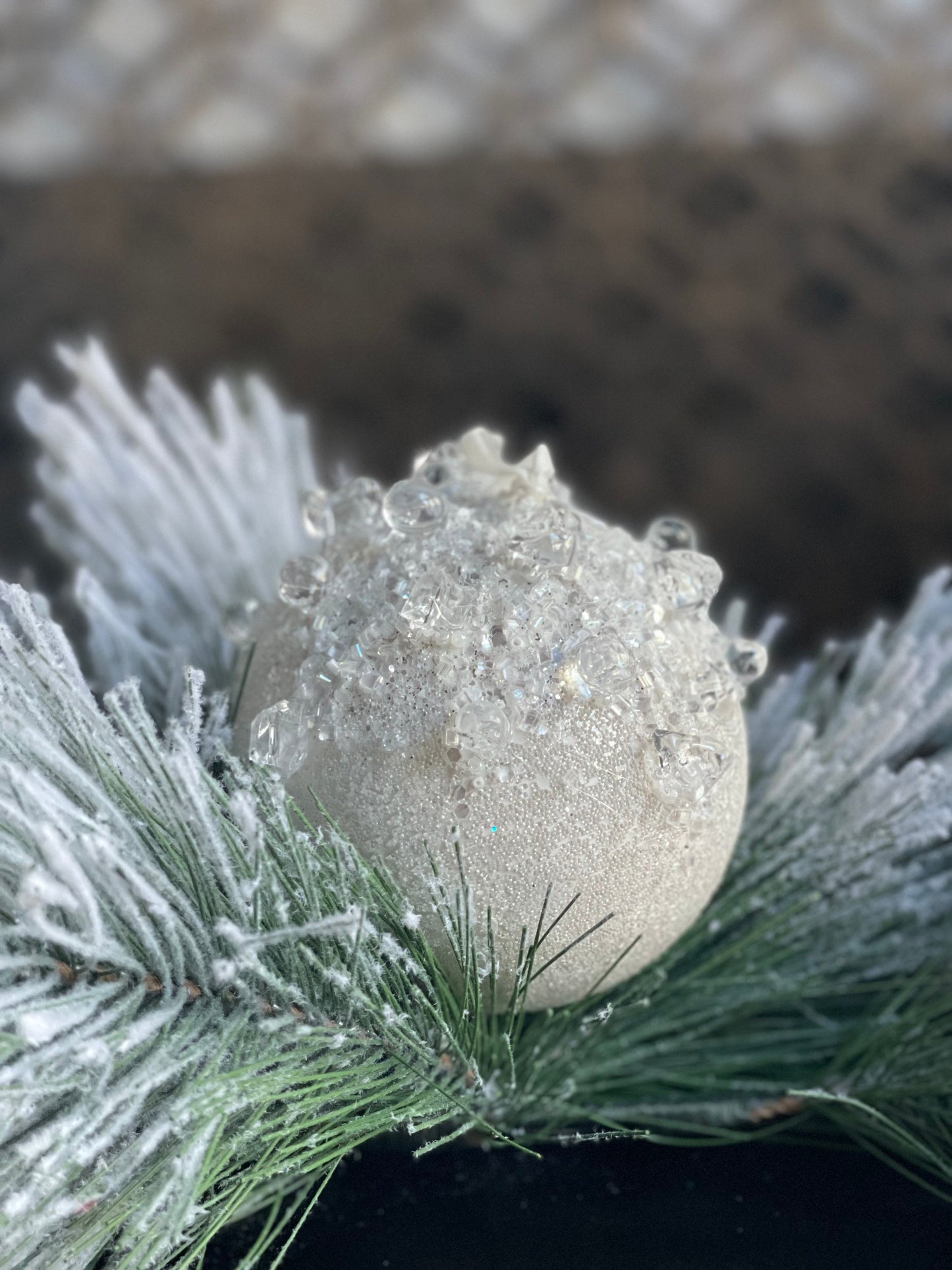 4” Beaded bejeweled ball white