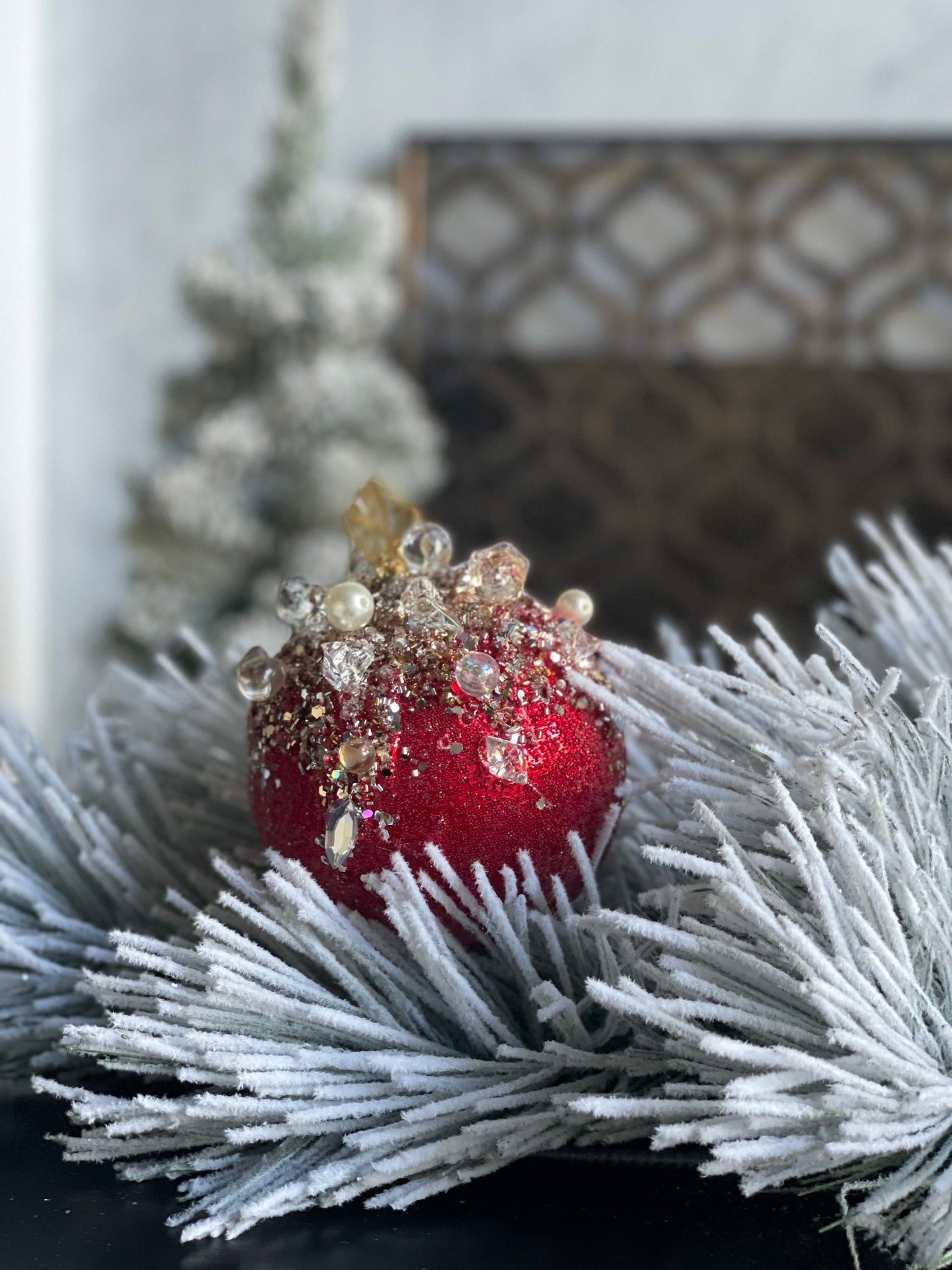 5” Beaded bejeweled ball red