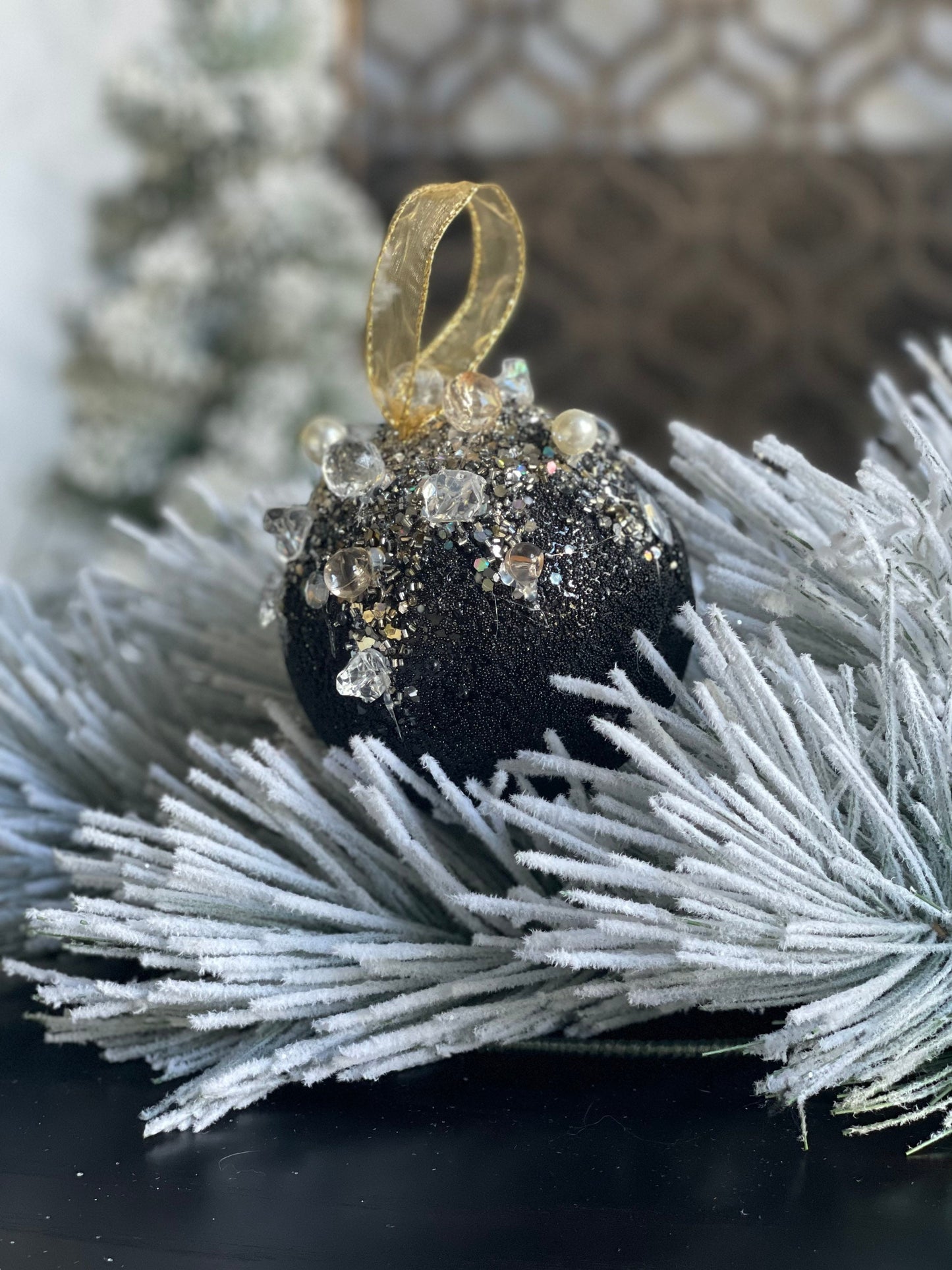 5” Beaded bejeweled ball black