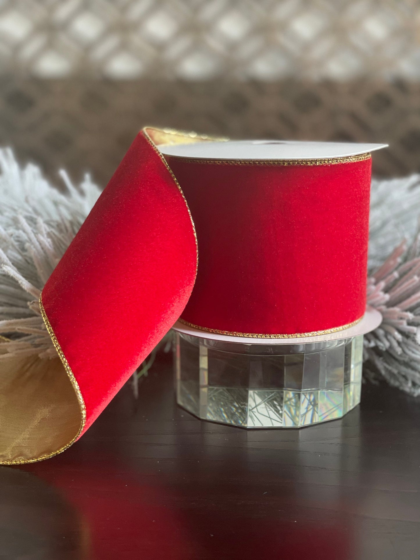 4" x 10 Yards deluxe velvet wired ribbon red/ gold*