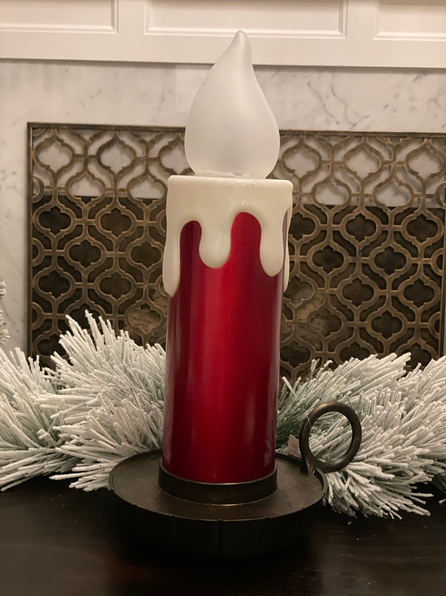17.5" Metallic red battery operated candle.