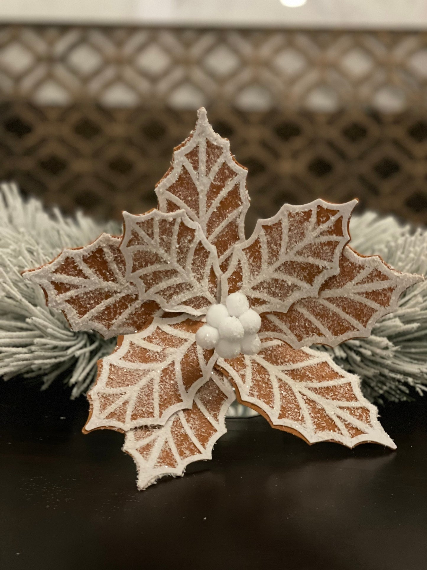Set of 2. 24" Gingerbread poinsettia stem. Felt.