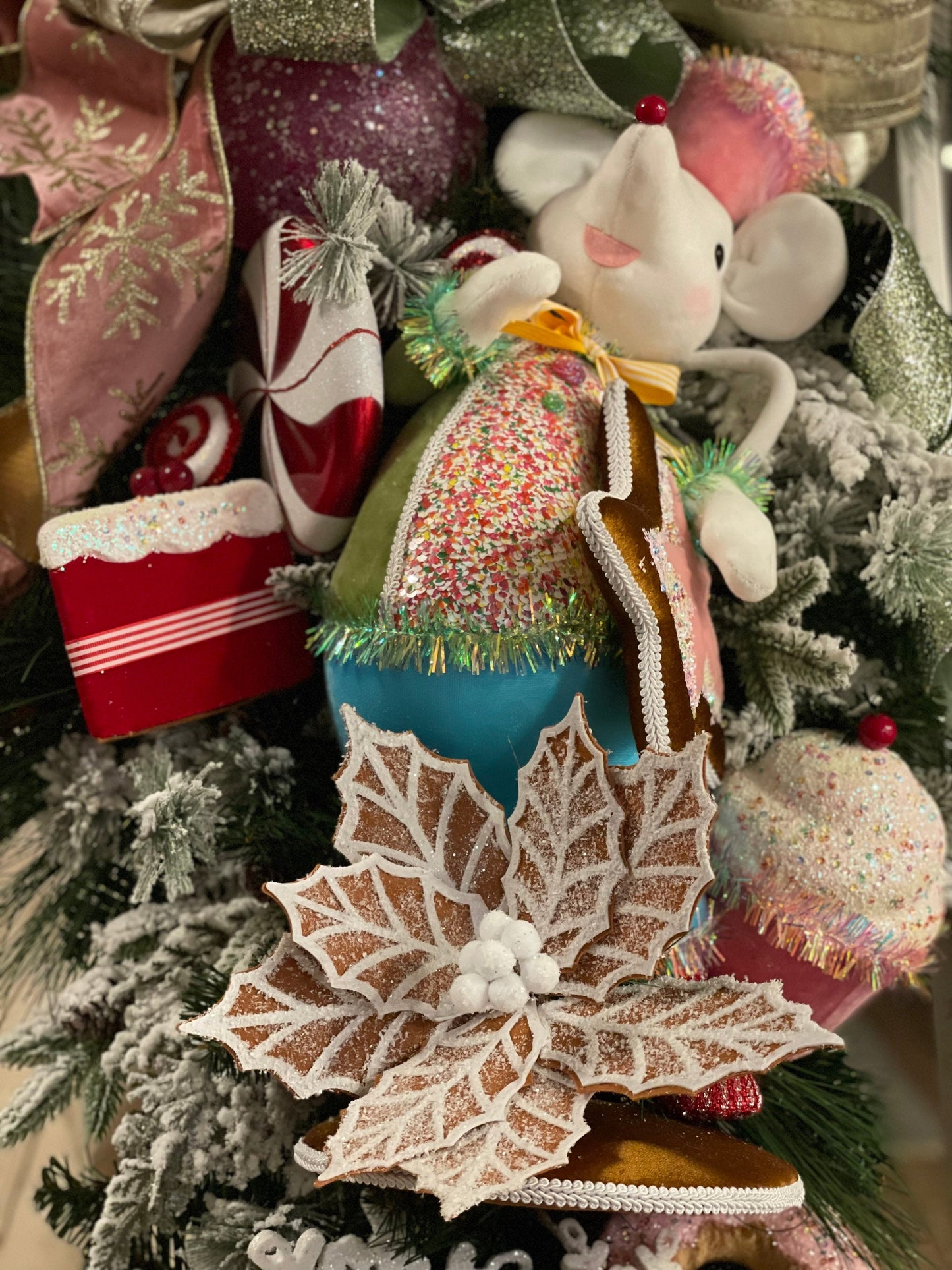 Set of 2. 24" Gingerbread poinsettia stem. Felt.