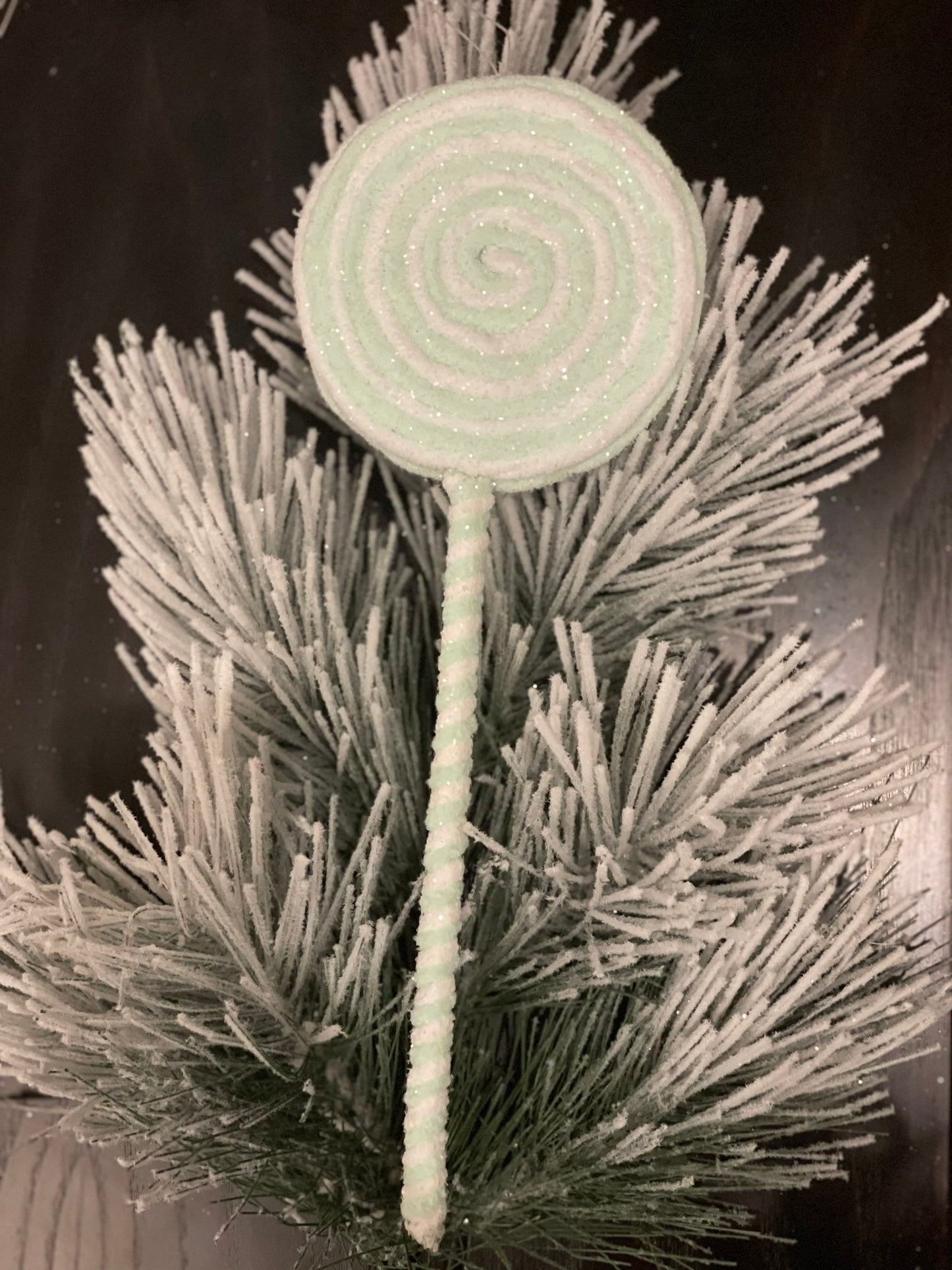 14"Frosted pastel lollipop ornament. Set of 3. Pink, green and blue.
