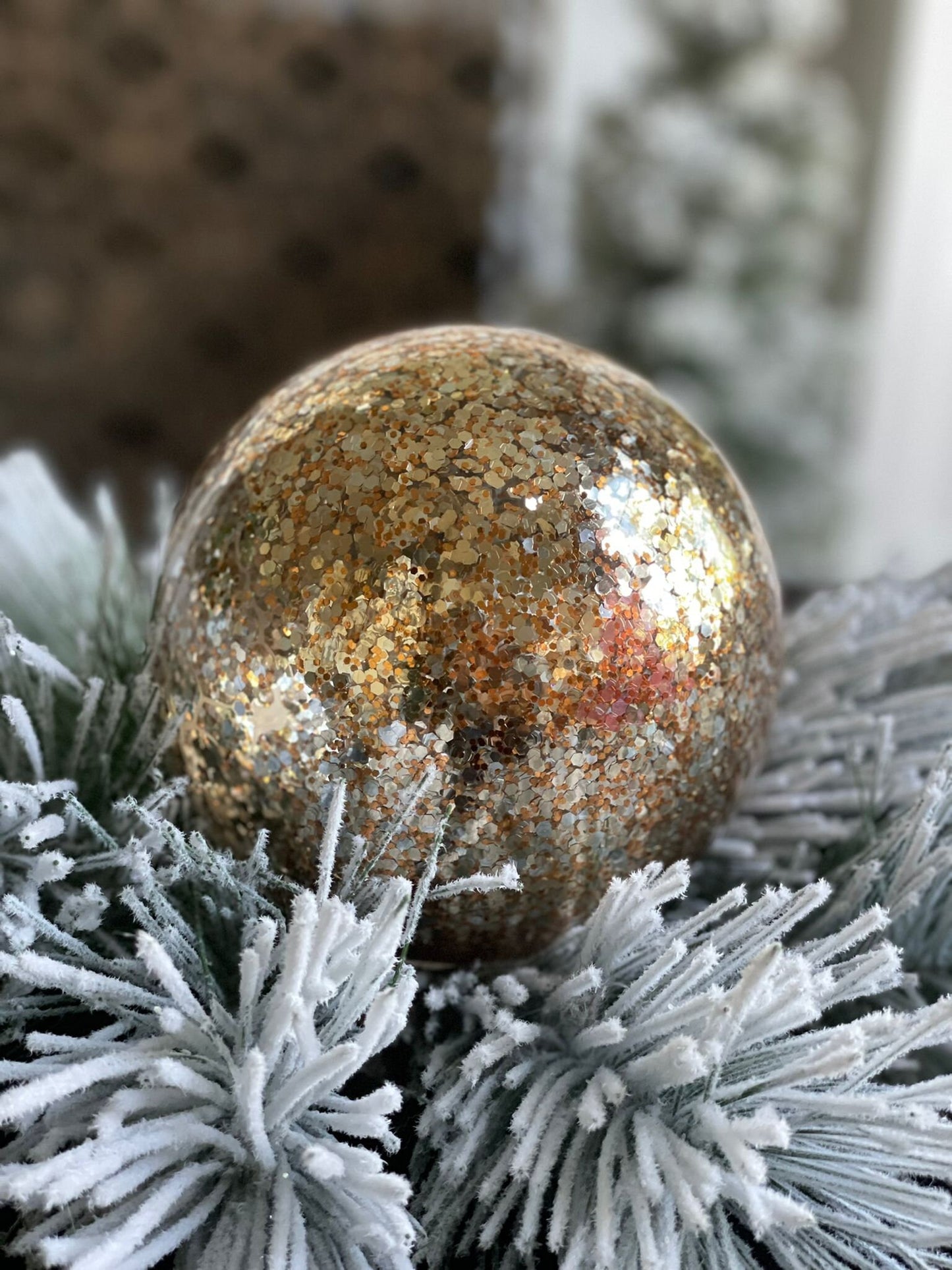 6" Mercury glass dimpled ball ornament.*