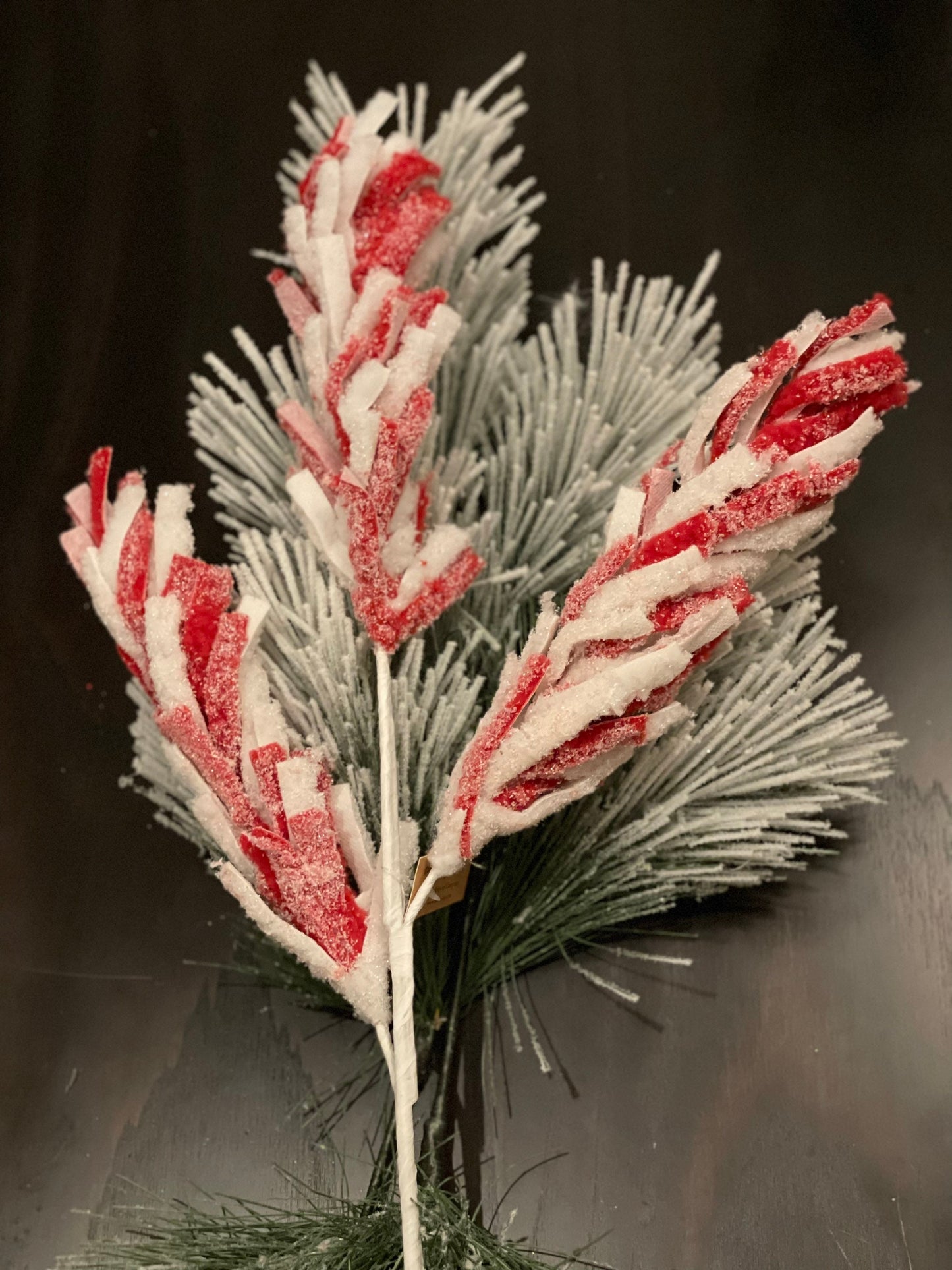 30" Frosted loop spray. Red and white.