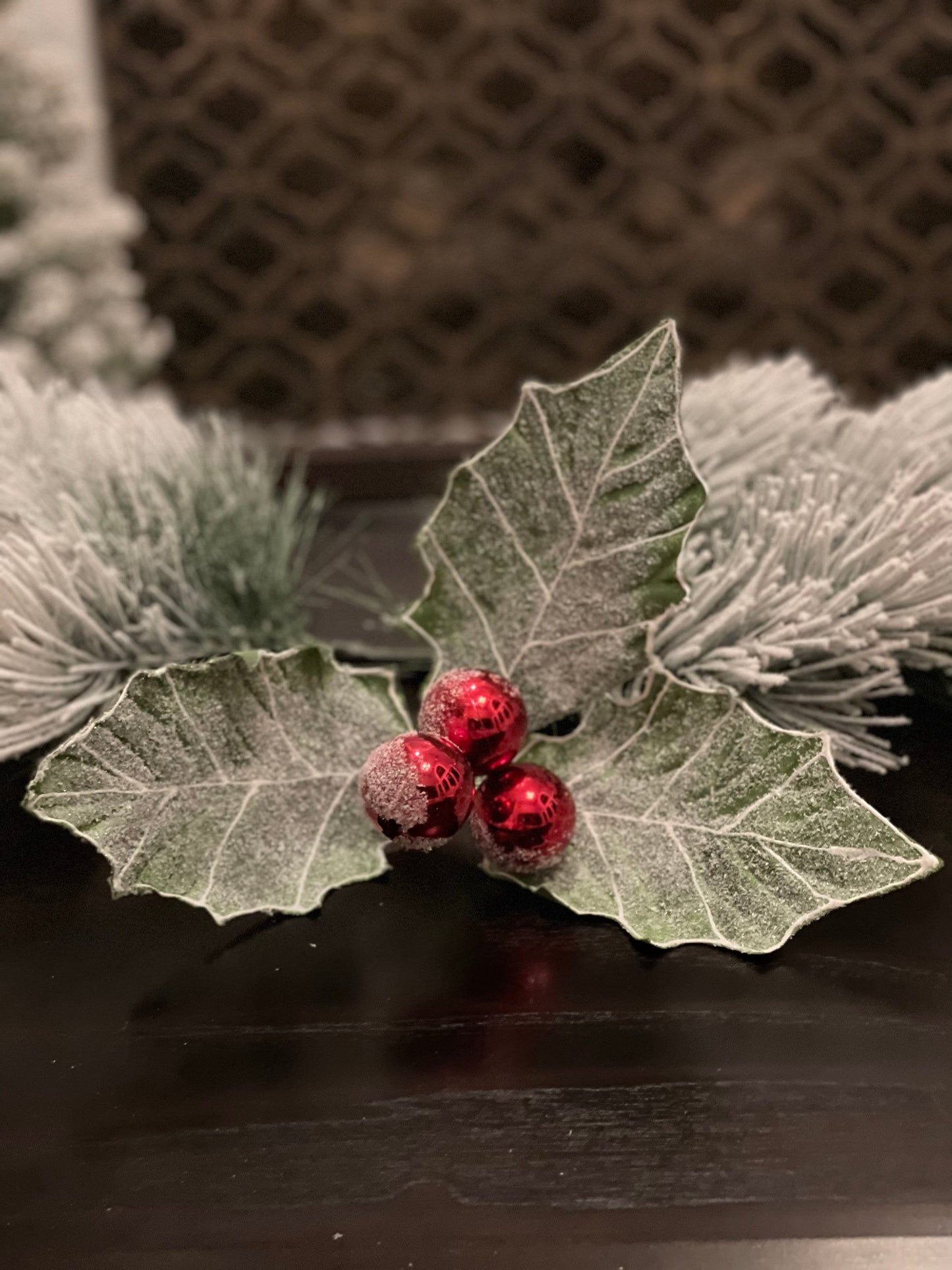 Set of 3. 13" Frost holly berry pick.