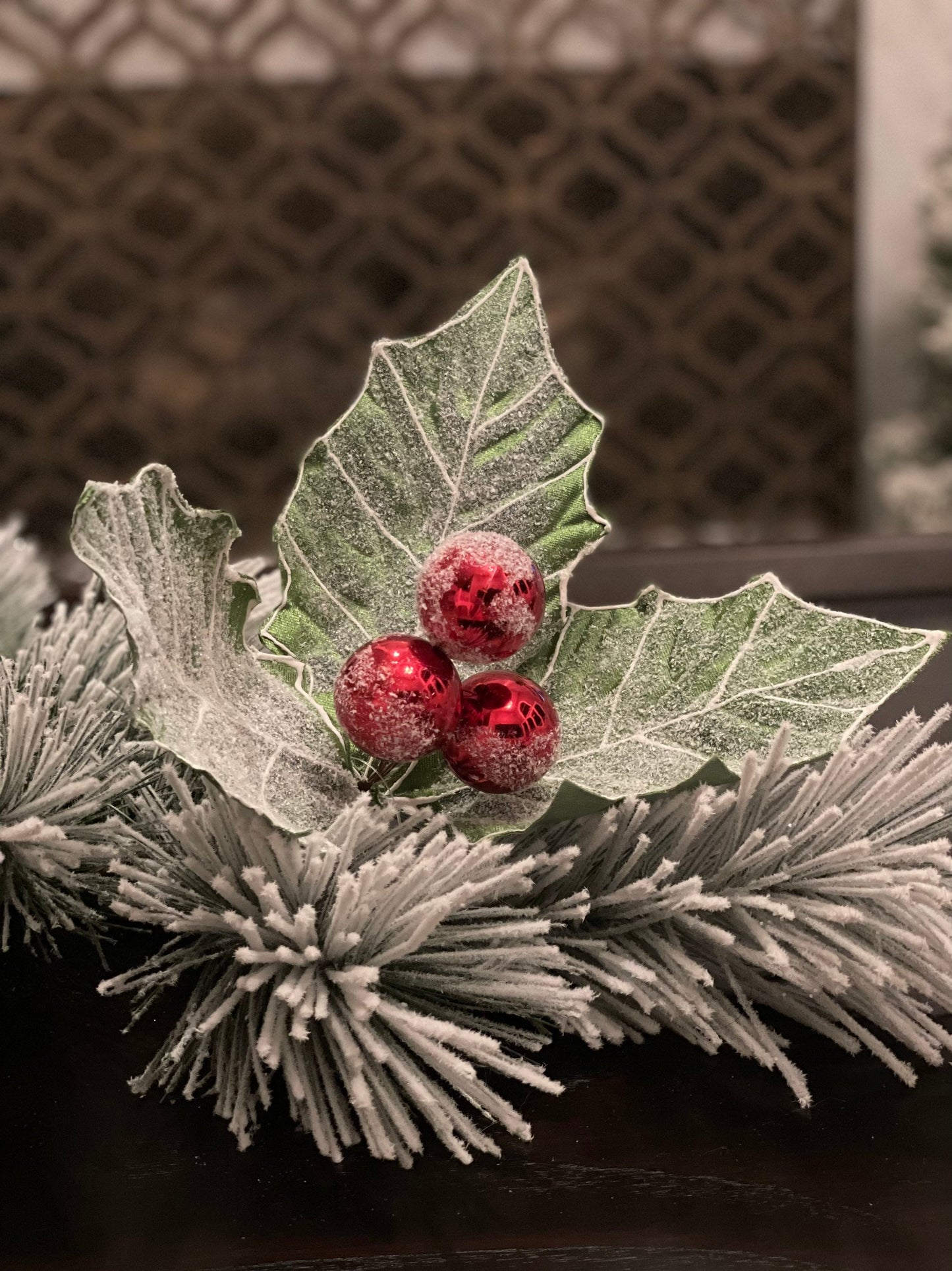 Set of 3. 13" Frost holly berry pick.
