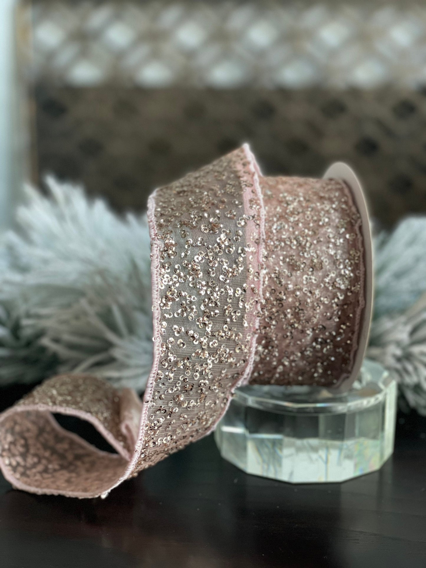 2.5” x 10 yds. Pink sequin ribbon