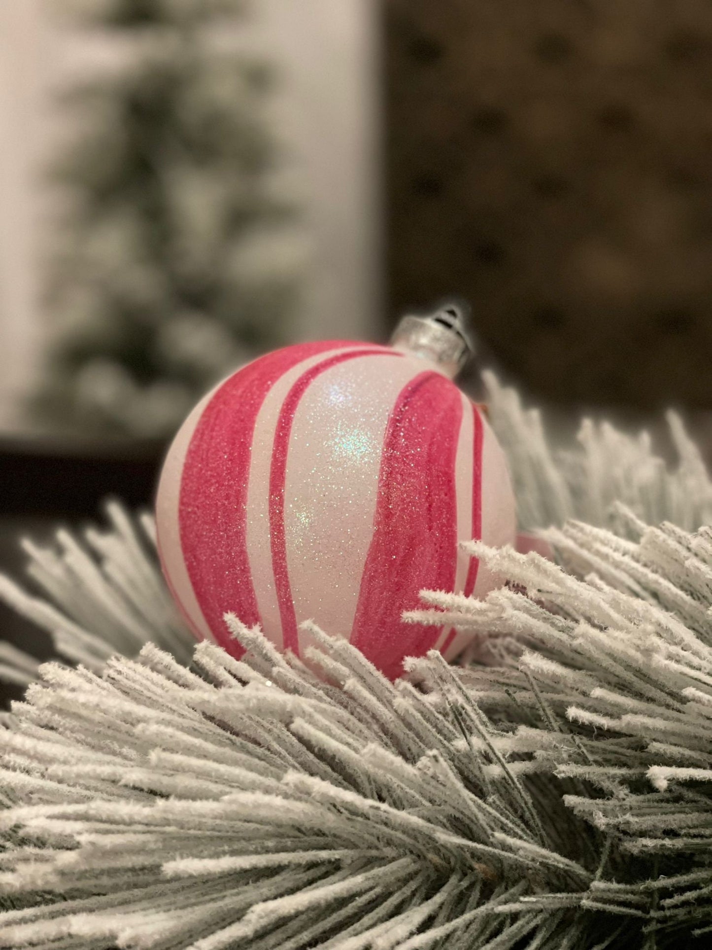 4"Peppermint stripe glass ball ornament