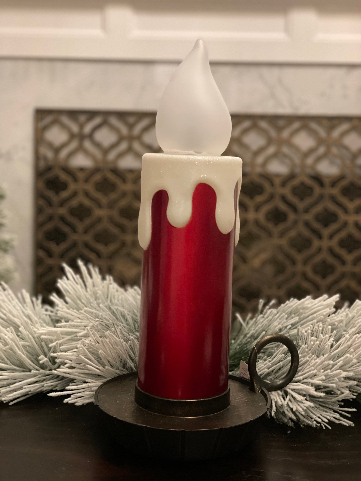 17.5" Metallic red battery operated candle.