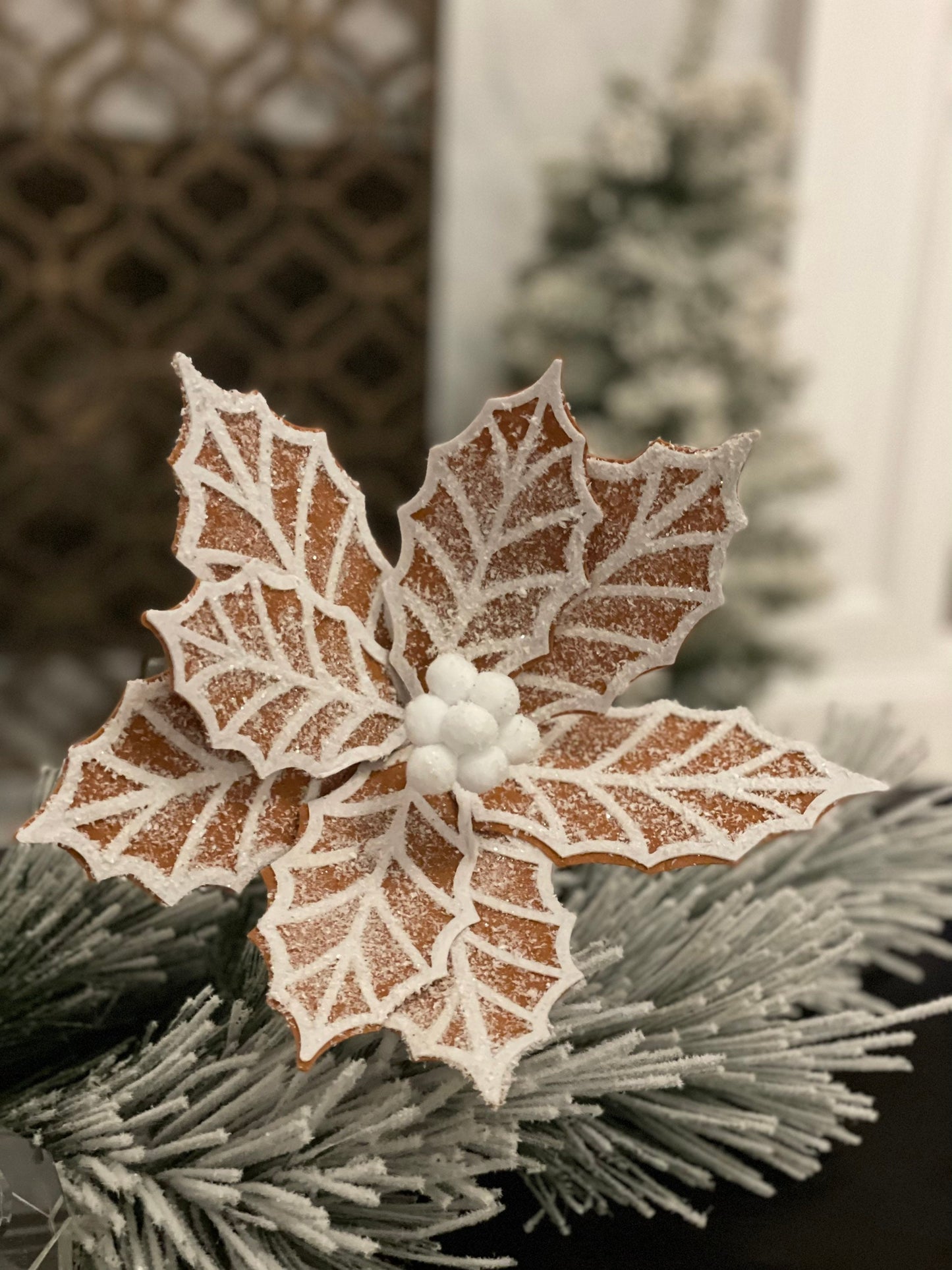 Set of 2. 24" Gingerbread poinsettia stem. Felt.