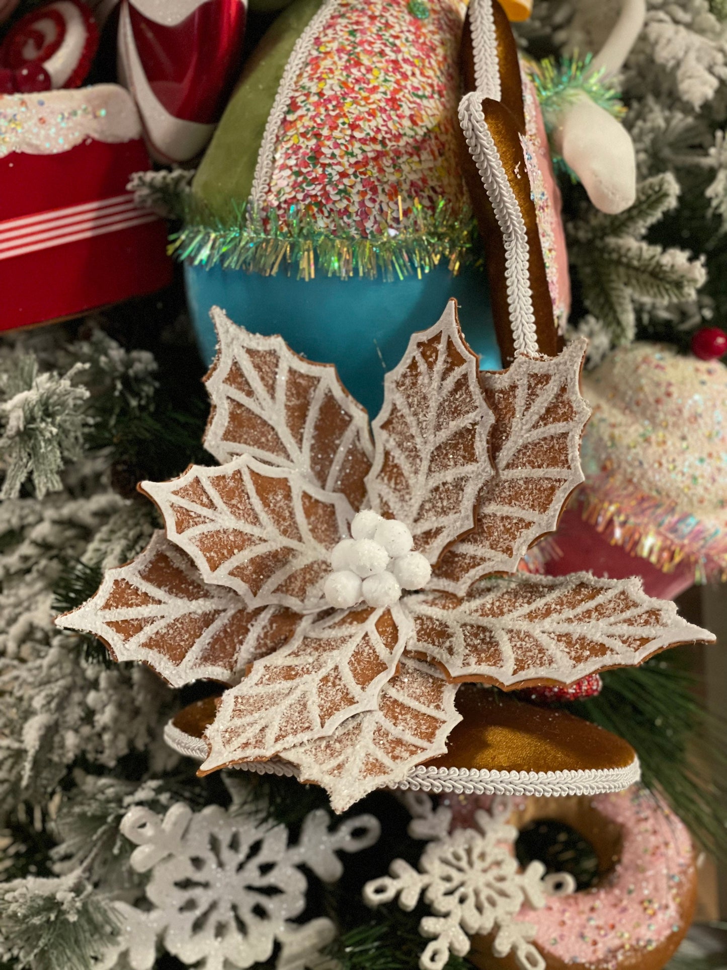 Set of 2. 24" Gingerbread poinsettia stem. Felt.