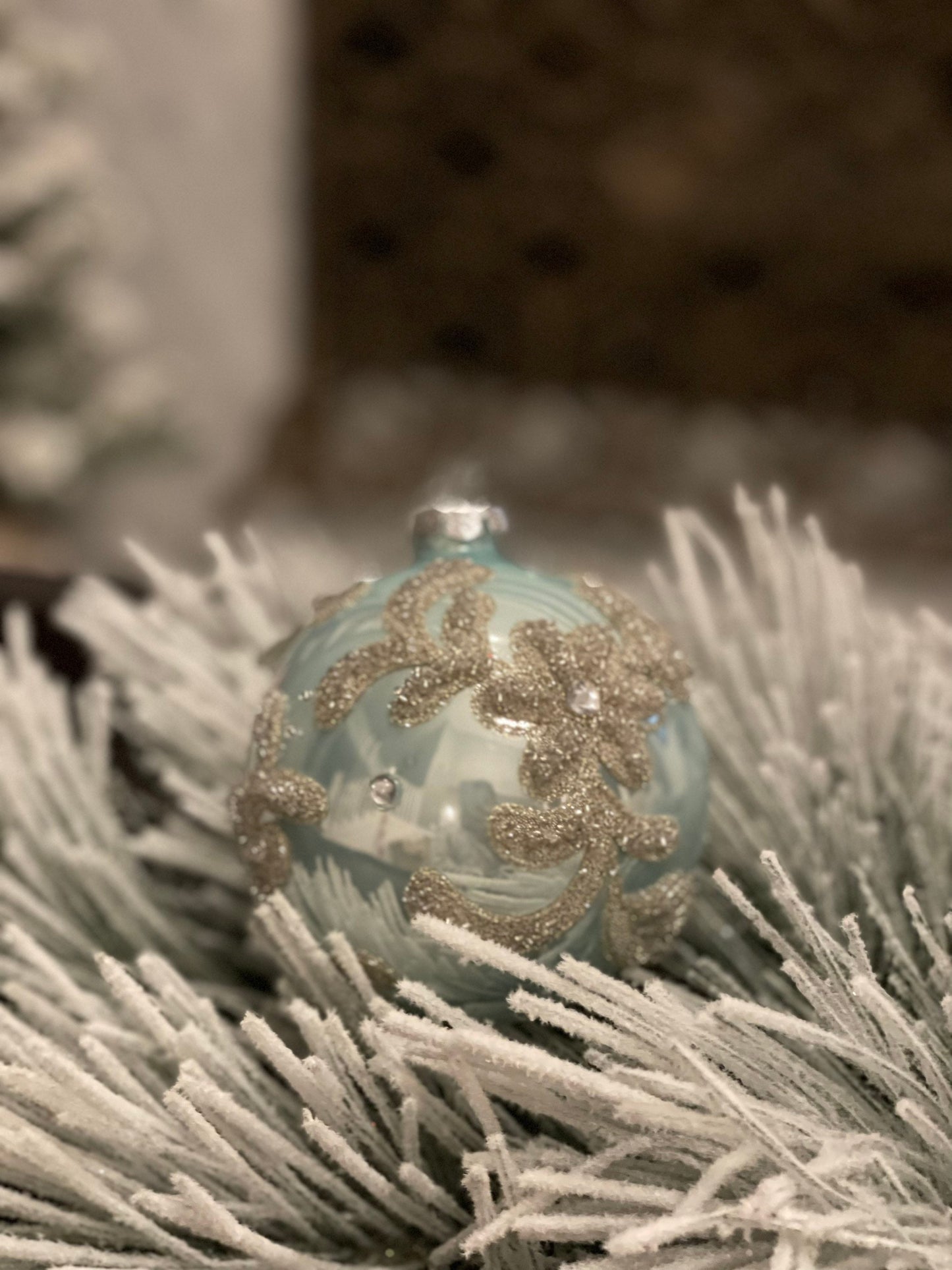 4-6"Glass beaded trinity ball/kismet ornament. Set of 2. Aqua.