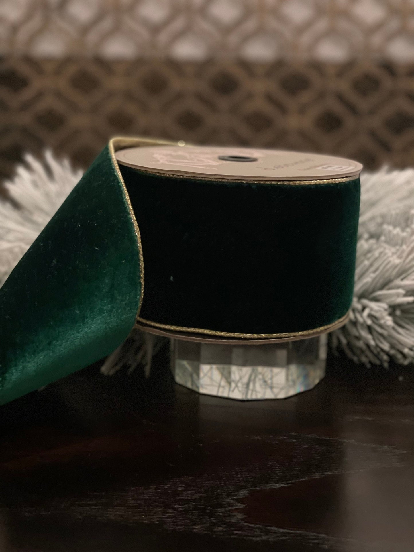 4” x 10 yds. Designer lush velvet emerald ribbon with light gold back.*
