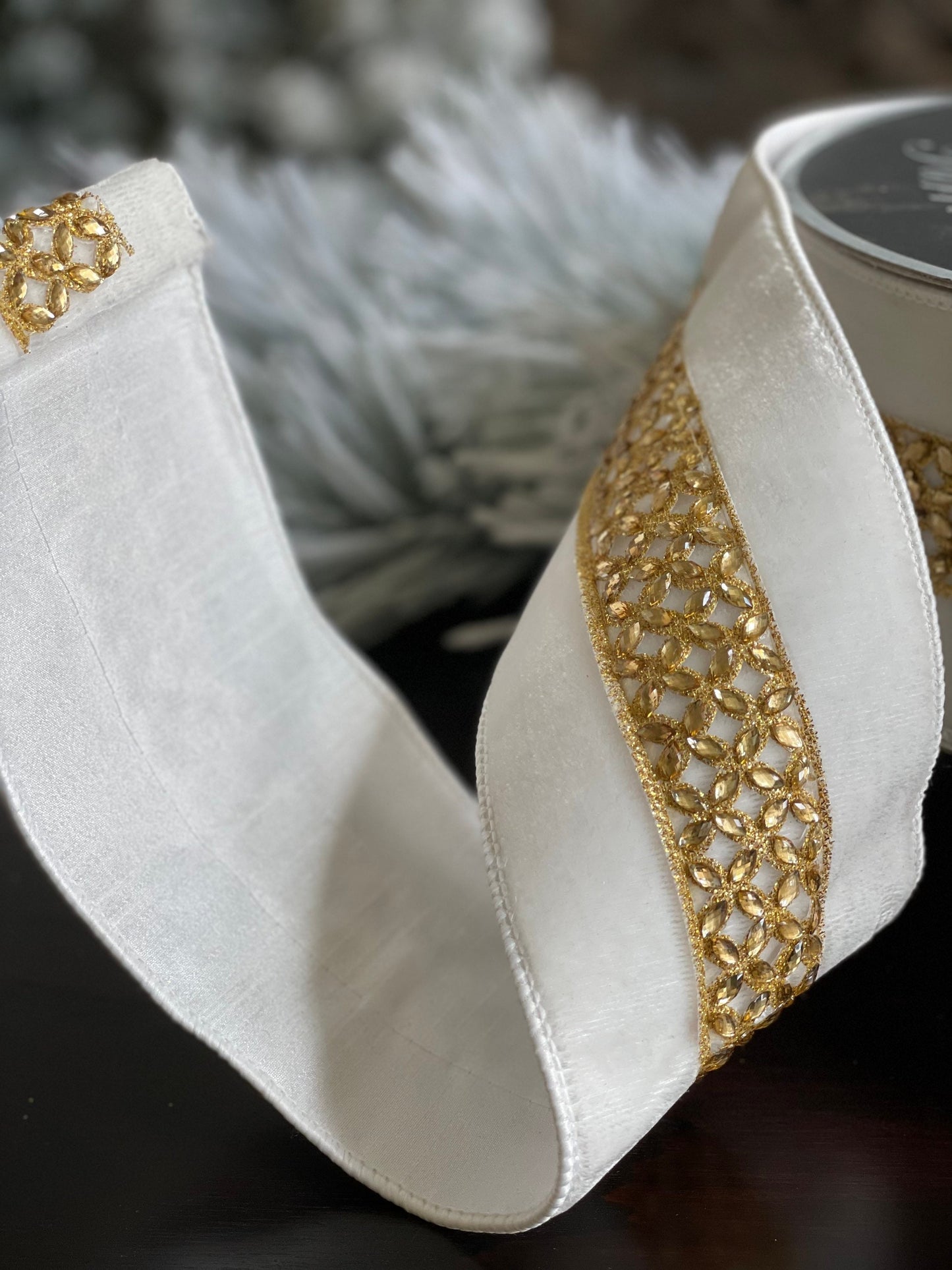 4"x10 yards jeweled lace. Ivory and gold. Jeweled.