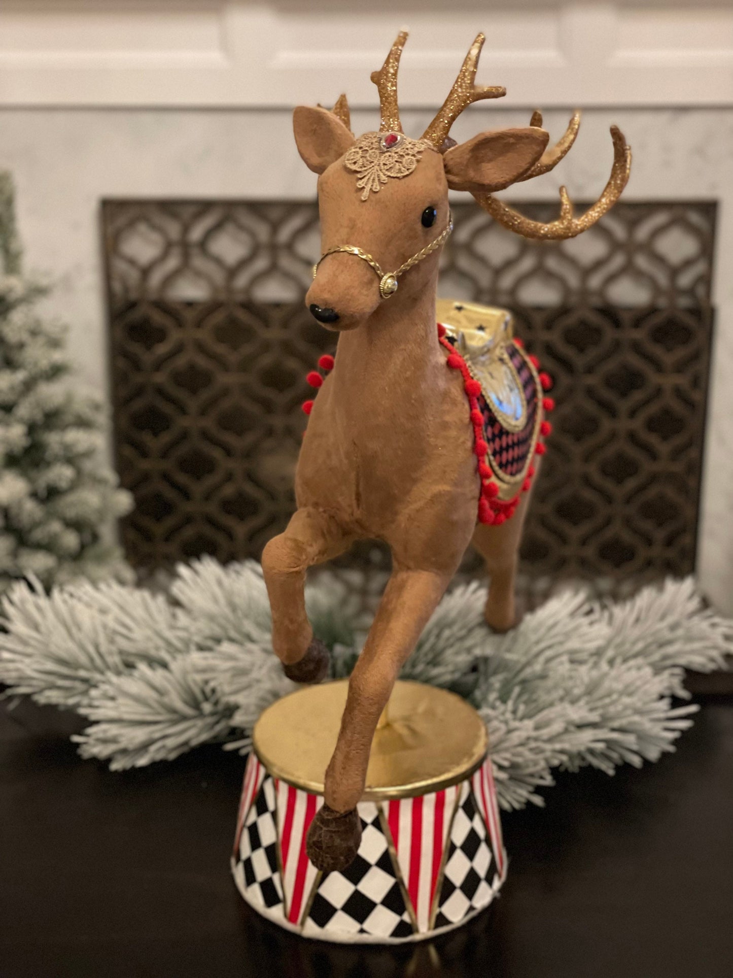 28"x16" Reindeer decorated tabletop. Circus. Christmas. Party animal.