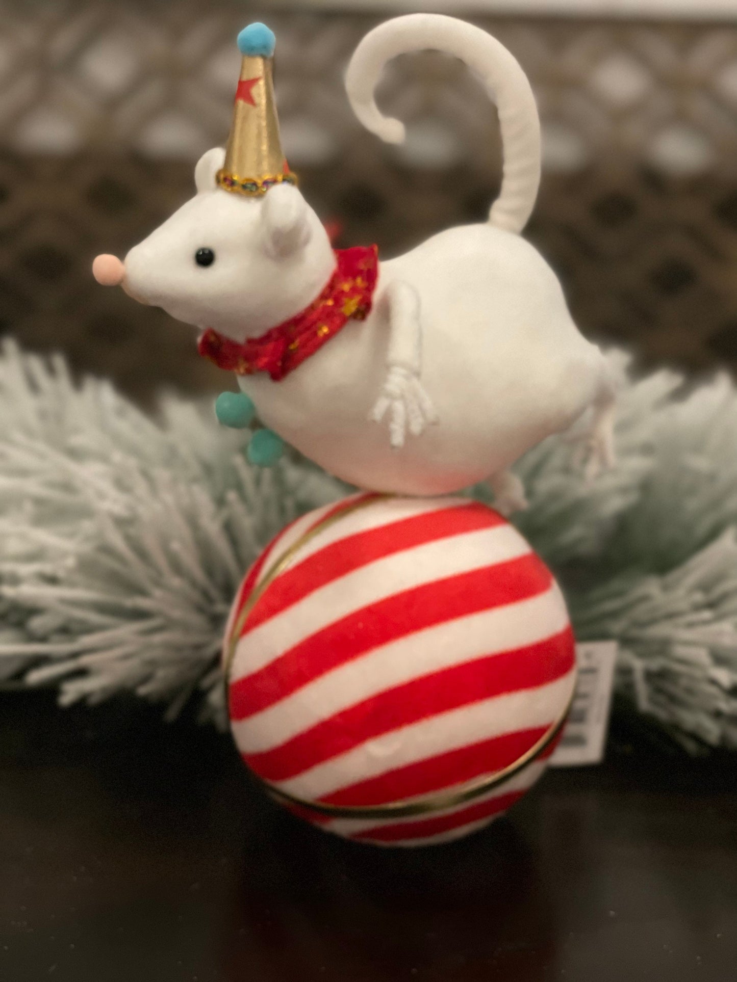 11" Mouse on ball tabletop. Circus. Christmas. Party animal.