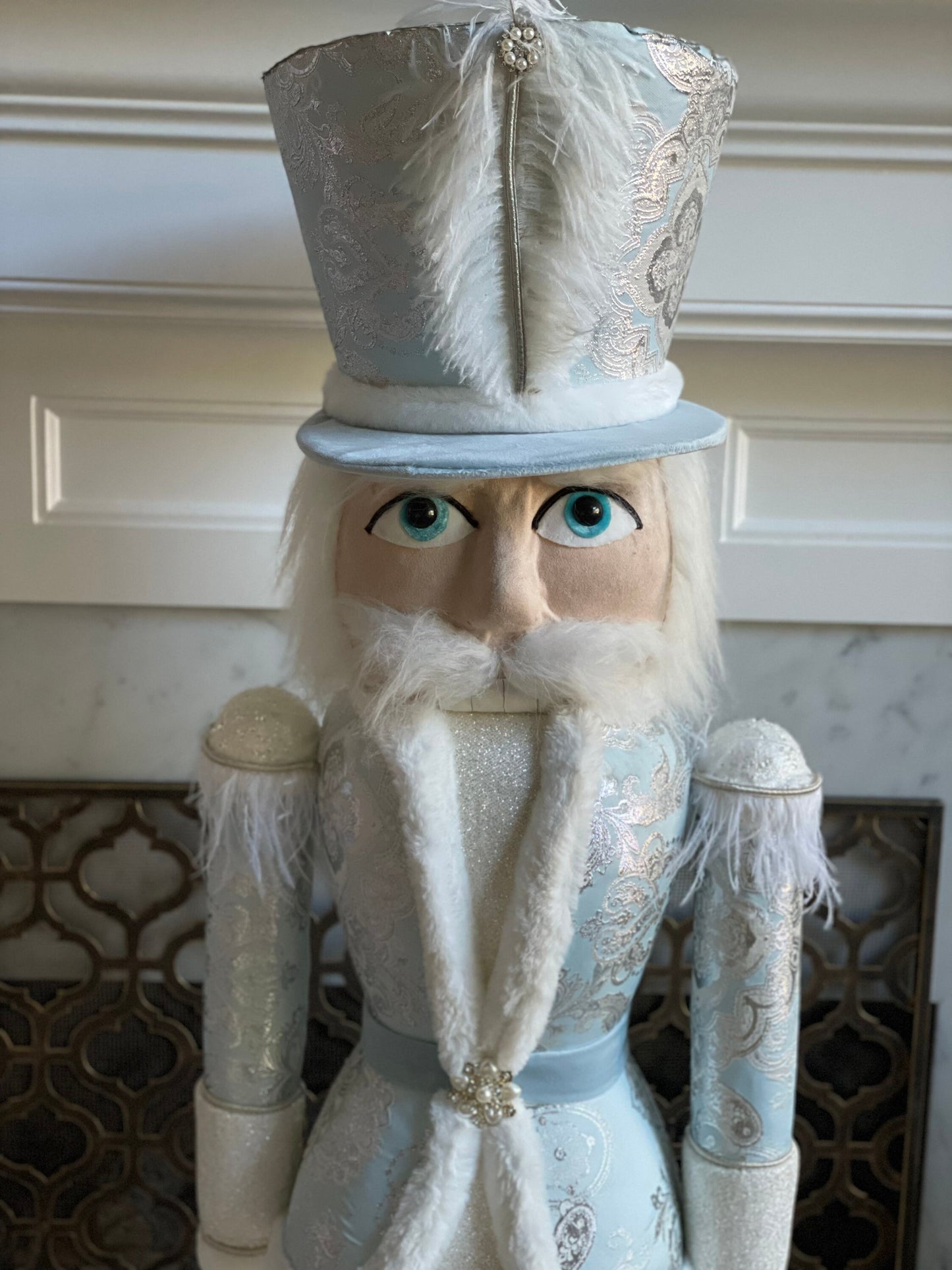 57” Elegant Nutcracker. Baby blue, silver and white.