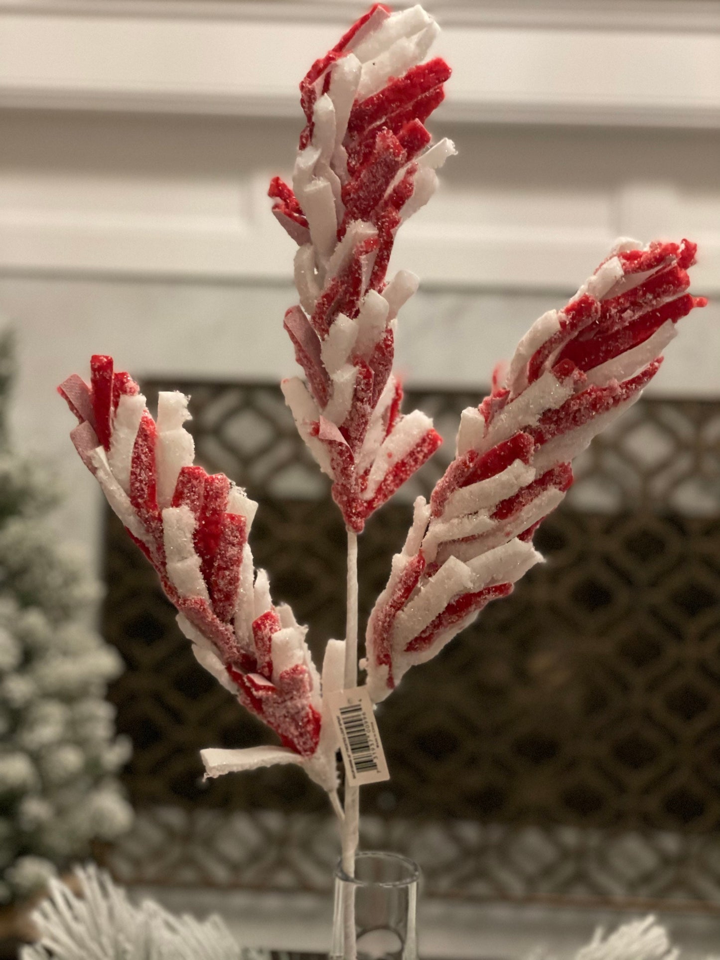 30" Frosted loop spray. Red and white.