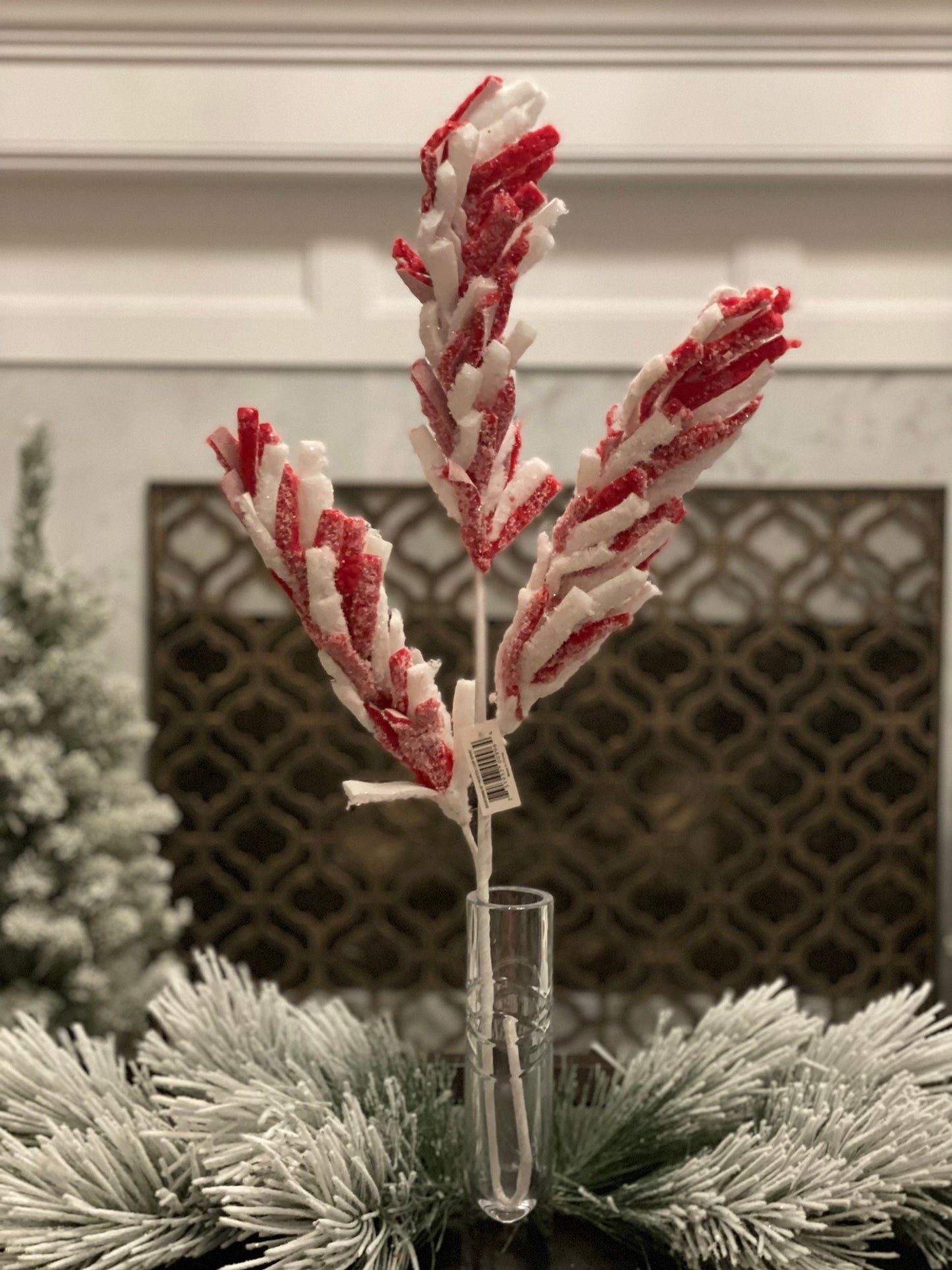 30" Frosted loop spray. Red and white.