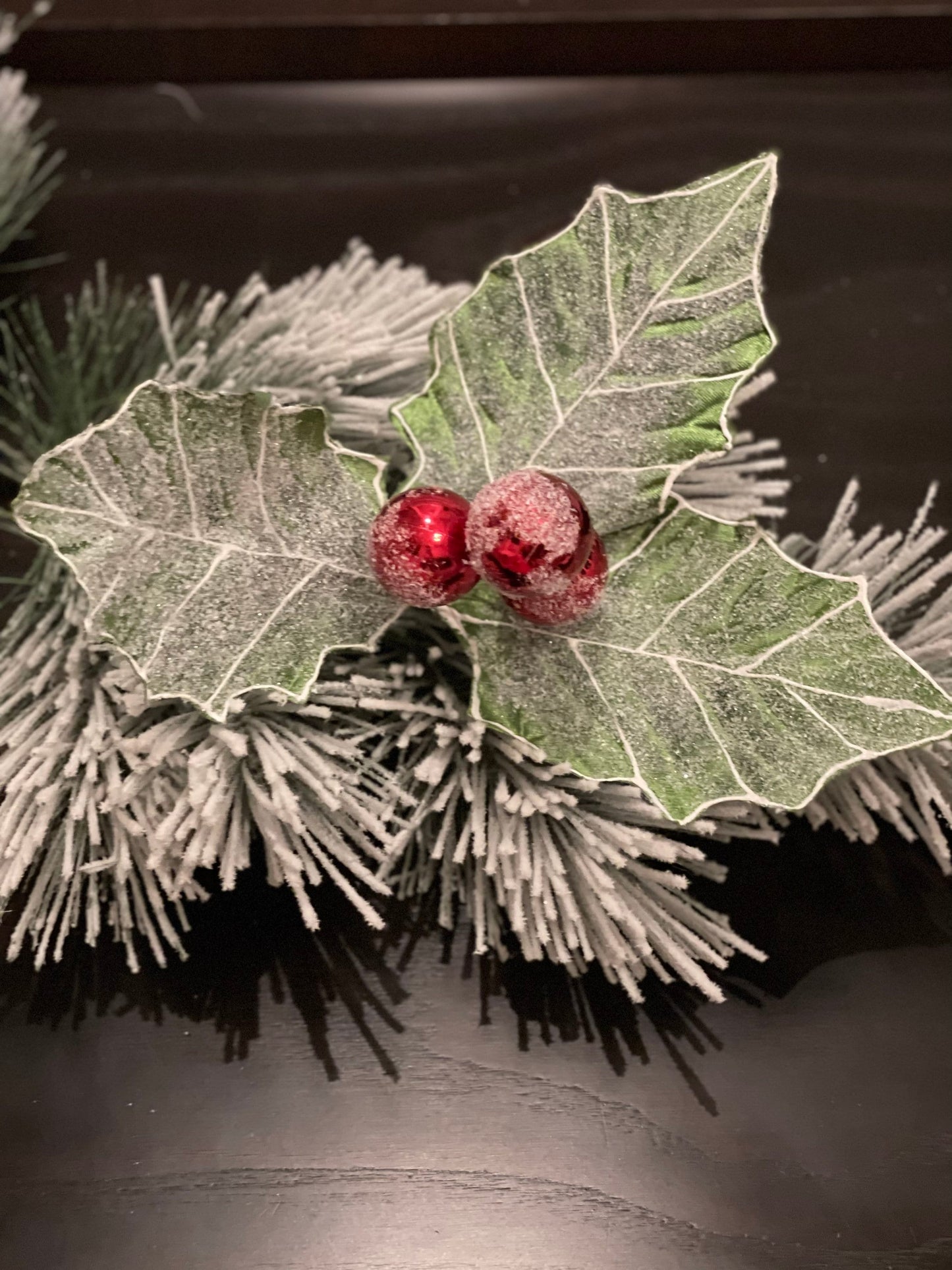 Set of 3. 13" Frost holly berry pick.