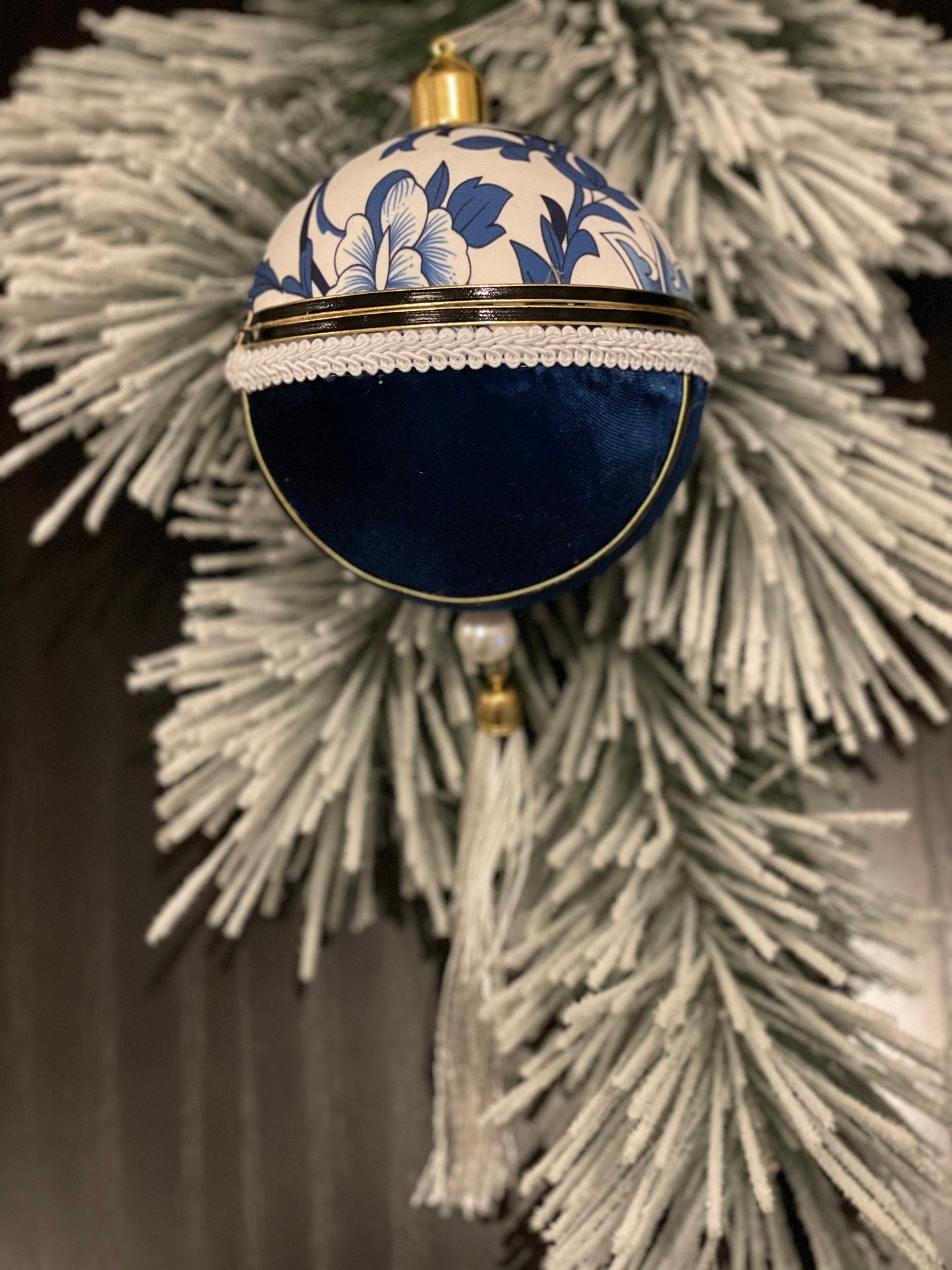 6” Ball ornament white and blue