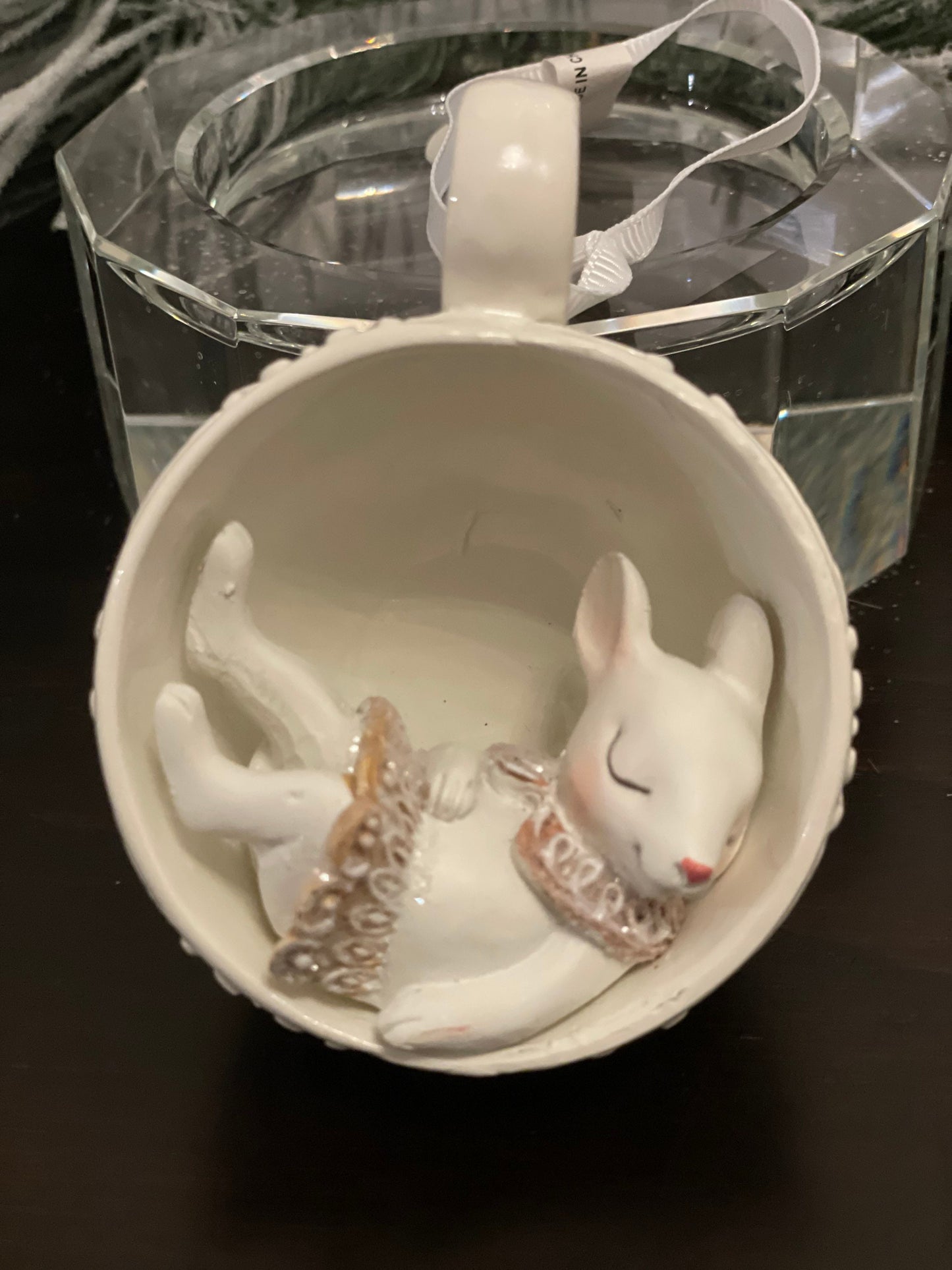4” resin mouse in teacup ornament. Set of 2.