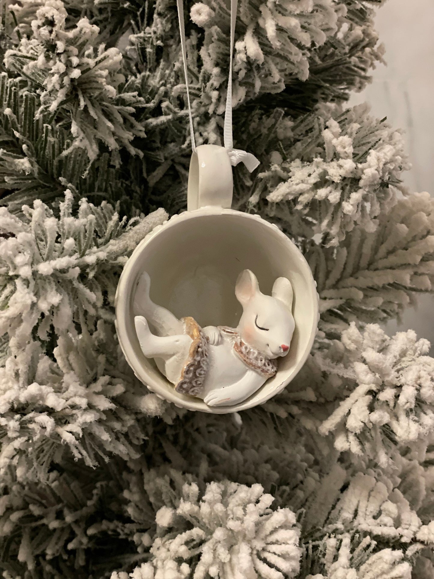 4” resin mouse in teacup ornament. Set of 2.