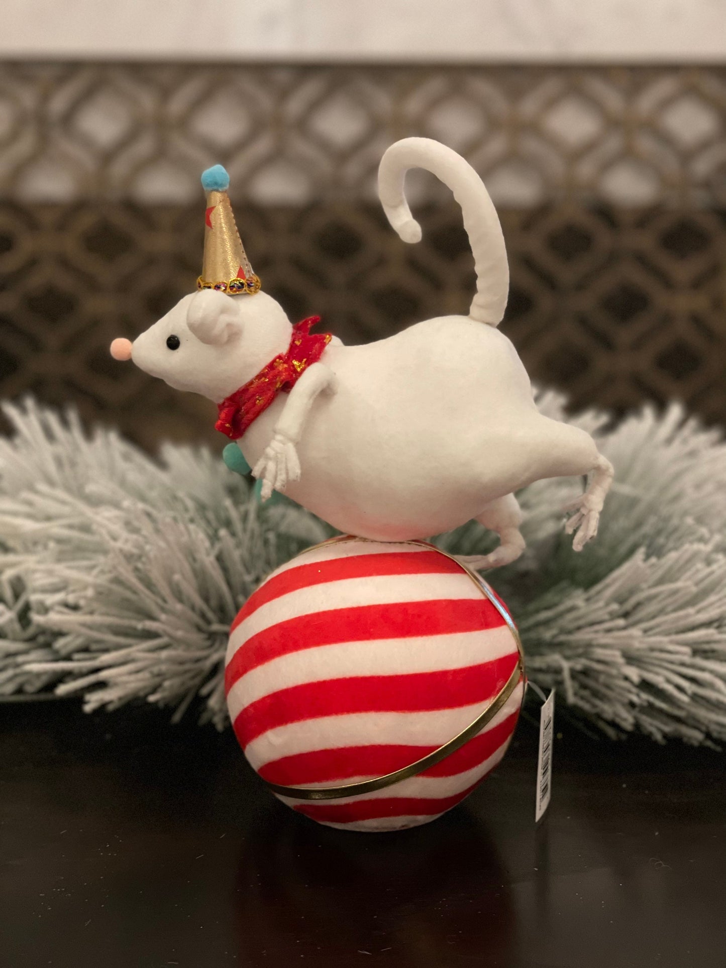11" Mouse on ball tabletop. Circus. Christmas. Party animal.