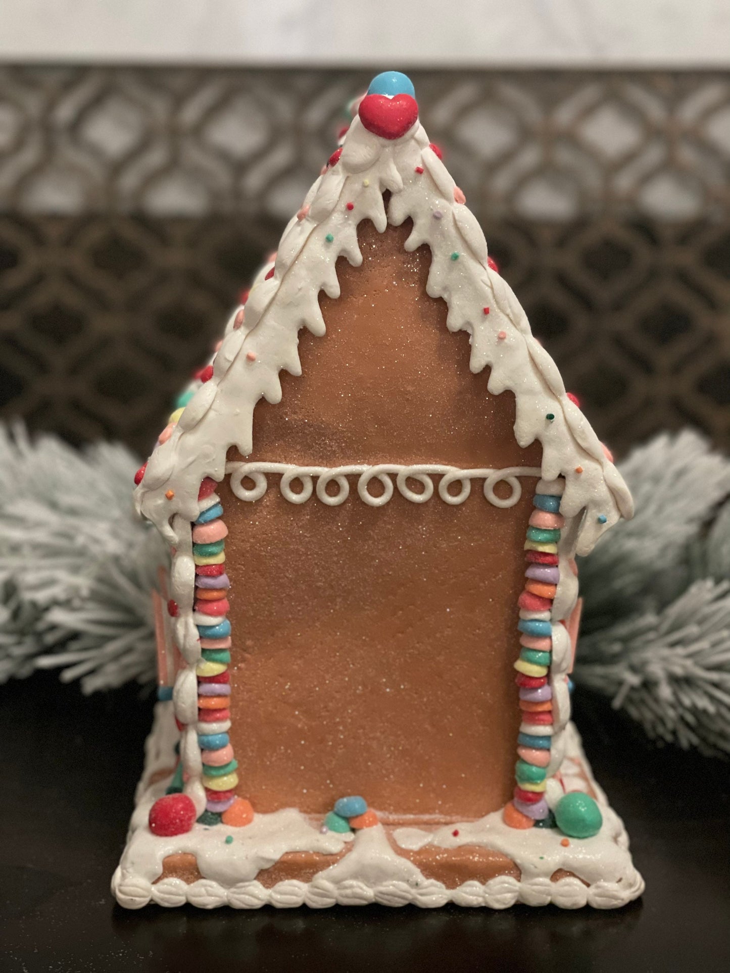 14" Lighted gingerbread candy house.